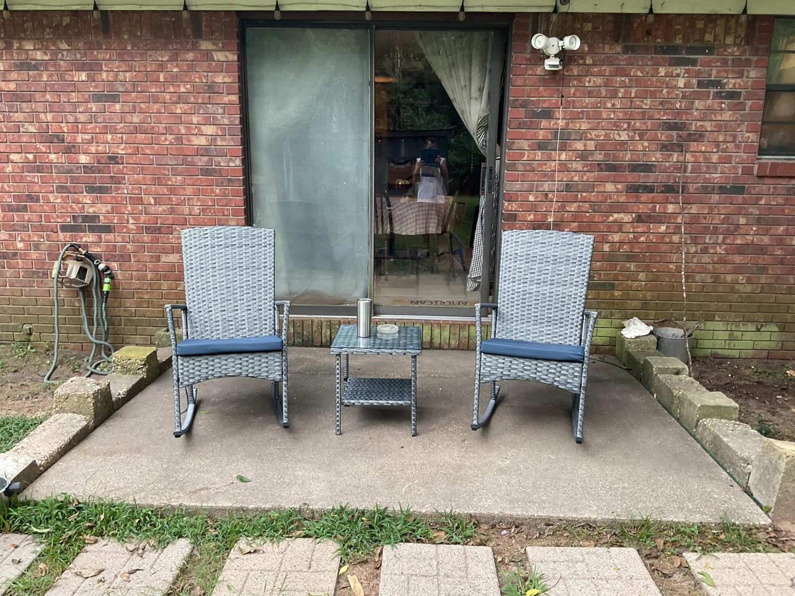 Oasishine Outdoor Rocking Chair 3 Pieces High-Backed Rocking Chair Patio Rocking Chairs Outdoor Table, Khaki customer photo 2