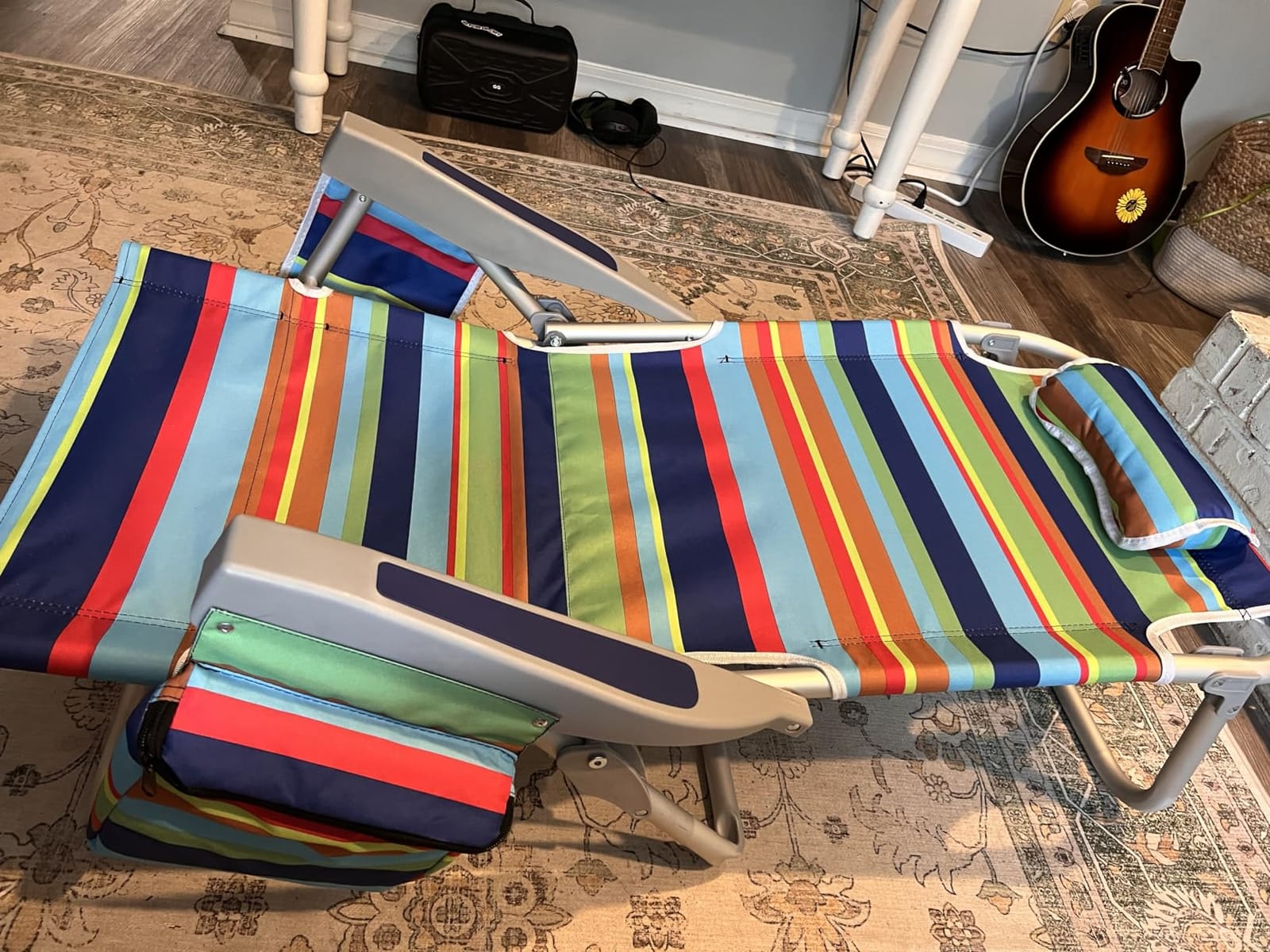 2Pk Aluminum Extra Wide 5-Position Lay Flat Folding Backpack Beach Chairs for Adults, with Cooler Bag, Cup&Phone Holder, Towel Bar for Outdoor Lawn Picnic Sport, Portable Camping Chairs, Blue Stripes customer photo 1
