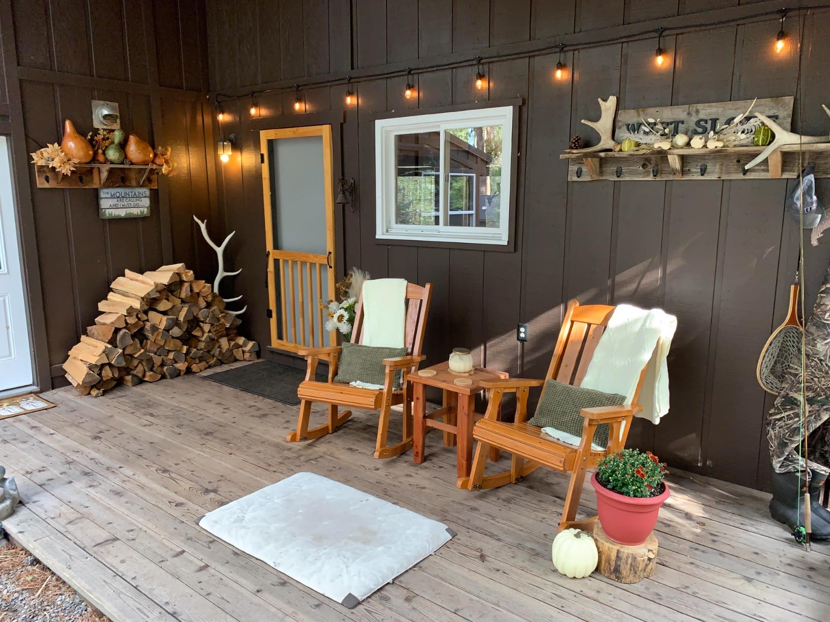 Fortune Candy Wooden Patio Rocking Chair with Comfortable Backrest Inclination, High Backrest and Deep Contoured Seat, Solid Fir Wood, Heavy Duty 600 LBS, for Both Outdoor and Indoor (Natural) customer photo 1