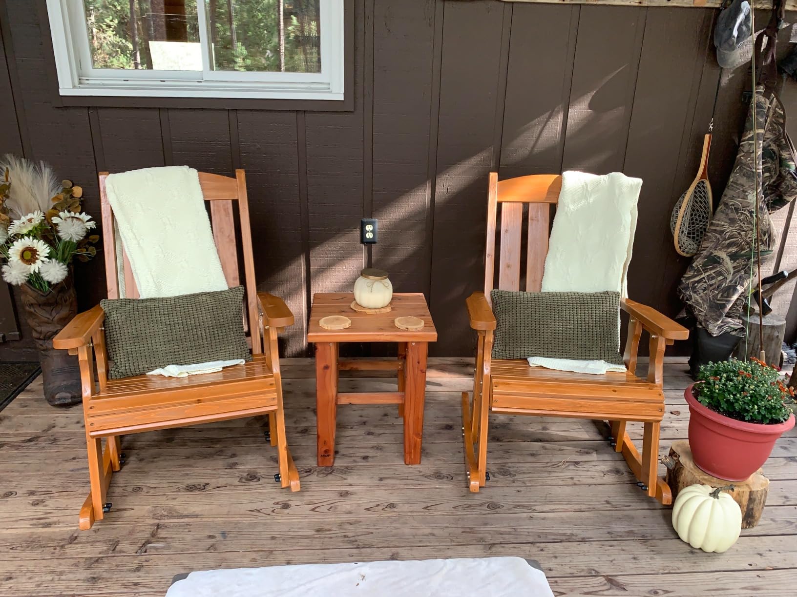 Fortune Candy Wooden Patio Rocking Chair with Comfortable Backrest Inclination, High Backrest and Deep Contoured Seat, Solid Fir Wood, Heavy Duty 600 LBS, for Both Outdoor and Indoor (Natural) customer photo 2