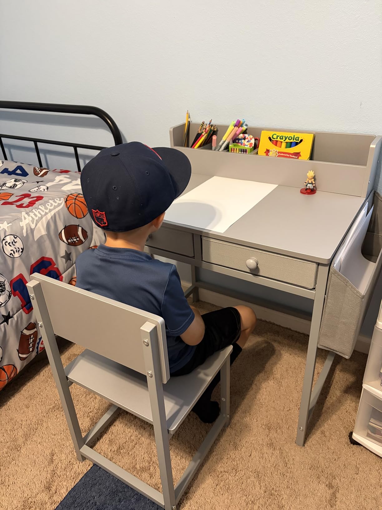 BOLUO White Kids Desk and Chair Set for 5-8 Year Old, Small Child Desk with Fabric Drawer, Children Study Table with Storage Toddler Girls Boys customer photo 1