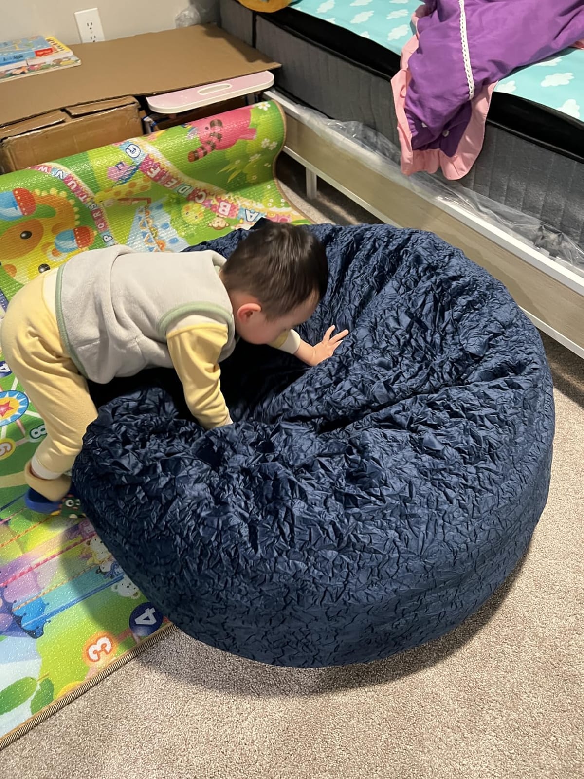 3 Ft Bean Bag Chair, Bean Bag Chairs for Living Room, 3 Foot, Dark Grey | Memory Foam Filling, Beanbag with Filler Included, Soft Velvet Cover, Pocket & Pull-Handle customer photo 1