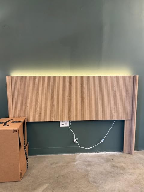 Queen Size Headboard Only, Modern Fluted Wall-Mounted Head Board with Lighting, Boho Wood Bed headboard Stylish Bedroom Decor, Natural customer photo 1