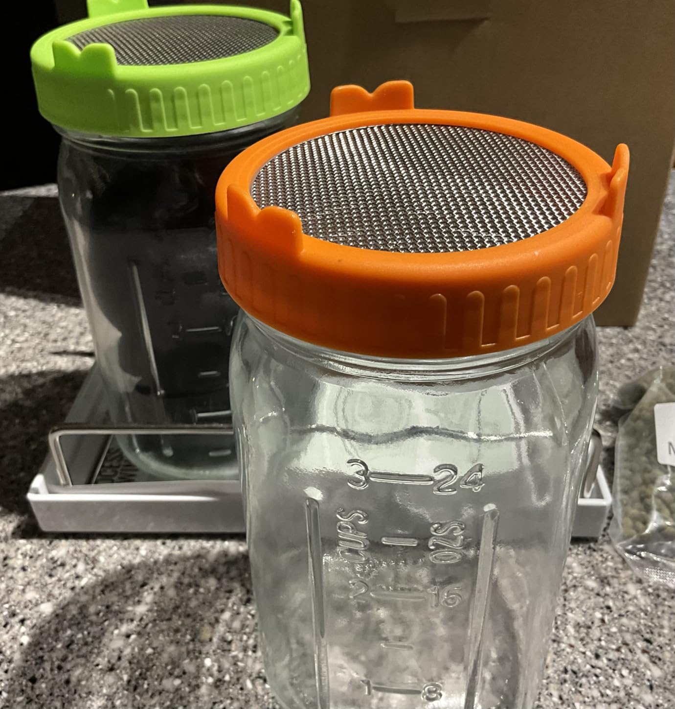 Seed Sprouting Kit with Mung Beans 80g, 2 Large Wide Mouth Mason Jars with Sprout Lids, Blackout Sleeves, Drain Tray, Stainless Steel Stand, Sprouts Growing Kit for Growing Bean Alfalfa Sprout Seeds customer photo 2