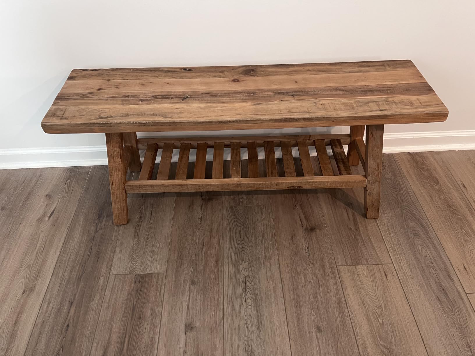 HOKYHOKY Reclaimed Solid Wood Bench-55 Inches Farmhouse Entryway Bench with Storage Shelf, Narrow Rustic Bench for Hallway, Kitchen, Bedroom, Dining customer photo 1