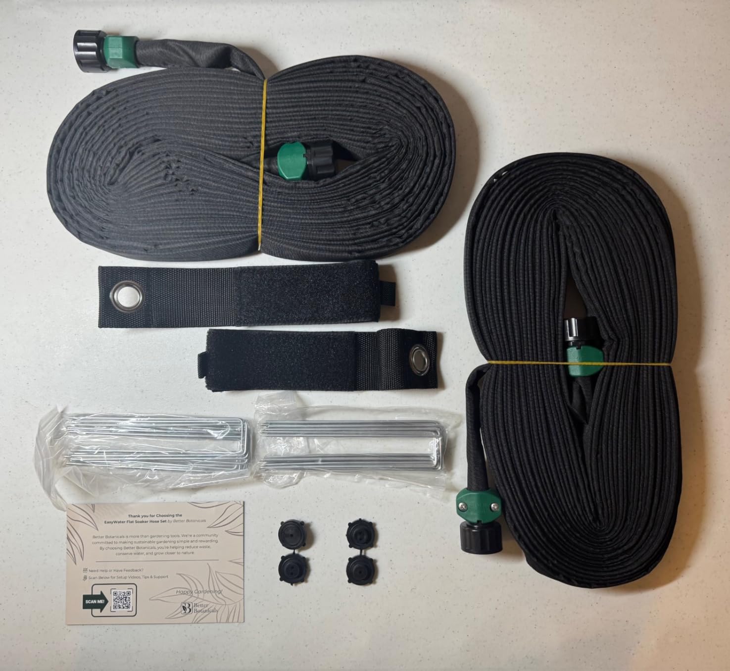 100 FT Flat Soaker Hose (2 x 50 FT) - Drip Irrigation for Garden Beds, Raised Beds & Landscaping - Kink-Resistant, Even Watering, Includes 16 Steel Stakes & Storage Straps customer photo 2