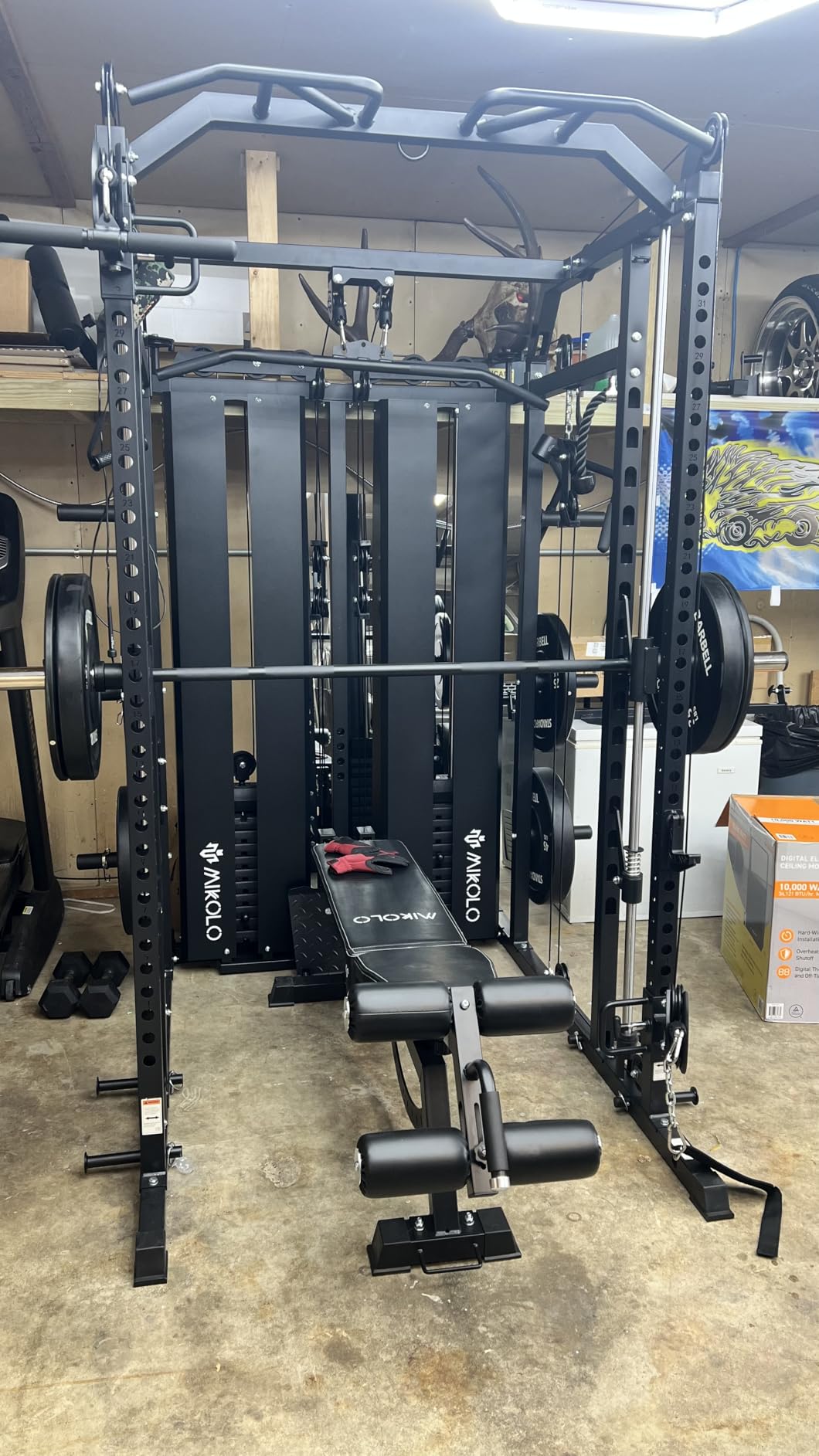 Smith Machine with Weight Stack, Power Cage Home Gym System with LAT Pulldown & Cable Crossover, Multi-Functional Trainer with Dual Pulley System, Includes 10+ Free Attachments customer photo 1