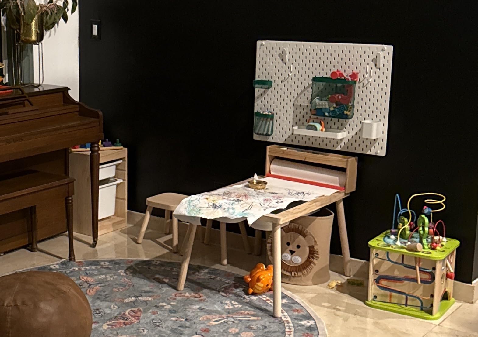5-in-1 Kids Art Table and Chairs, Toddler Table and 2 Chairs Set FSC | Wooden Kids Craft Table with Storage Cabinet, Art Desk Activity Sensory Table with Paper Holder for Playroom Ages 2-12 Gifts customer photo 1