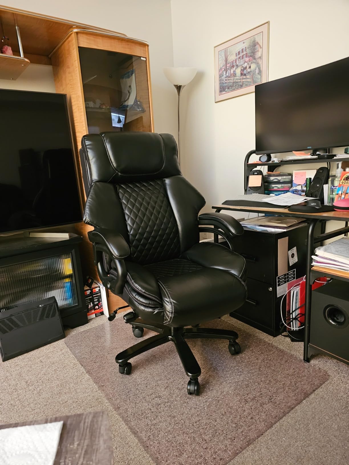 BOSMILLER 650lbs Large Big and Tall Office Chair for Heavy People with Adjustment Lumbar Support, Comfy Padded Heavy Duty Leather Executive Office Chair with Quiet Rubber for Adults 8 Hours Daily Work customer photo 1