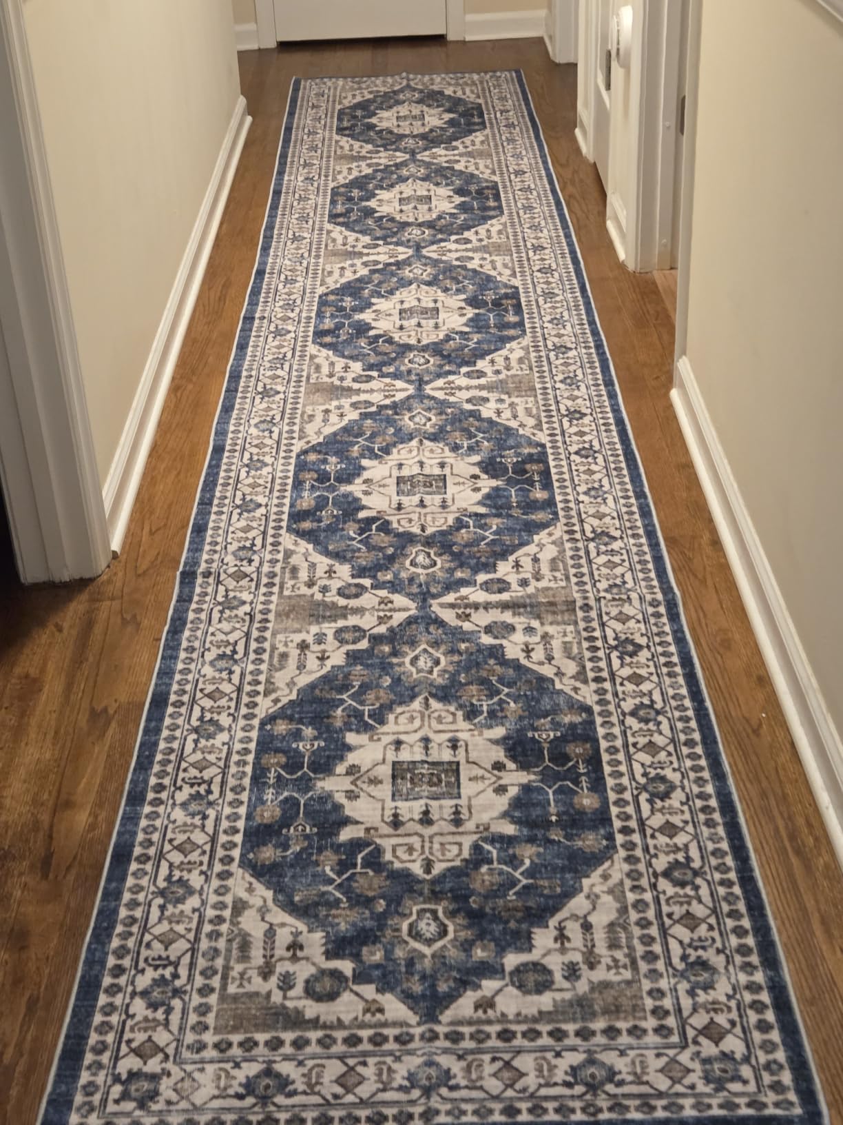 Washable 3x8 Kitchen Runner Rug: Indoor Oriental Hallway Carpet Low-Pile Stain Resistant Entryway Bathroom Area Rug Non Slip Vintage Soft Floor Mat for Living Room Bedroom Boho Home Decor (3x8, Beige) customer photo 2