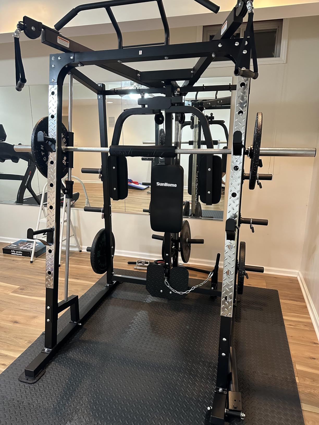 Smith Machine, 2000LBS Power Cage Squat Rack with Smith Bar, LAT Pull-Down Systems, Cable Crossover Machine for Home Gym customer photo 2