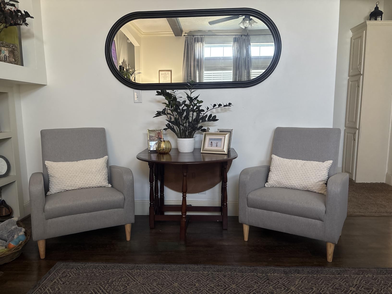 COLAMY Mid-Century Modern Upholstered Accent Chair with Back Pillow & Solid Wood Legs, Fabric Cozy Armchair for Living Room, Bedroom, Reading Nook, Apartment & Small Spaces, Beige customer photo 2