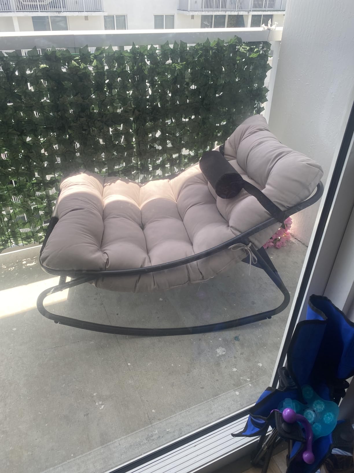 IDEALHOUSE Outdoor Rocking Chair with Metal Frame, Adjustable Papasan Rocker, Waterproof Comfy Cushion, 450lbs Capacity, for Patio, Porch, Garden, Living Room, Dark Grey customer photo 1