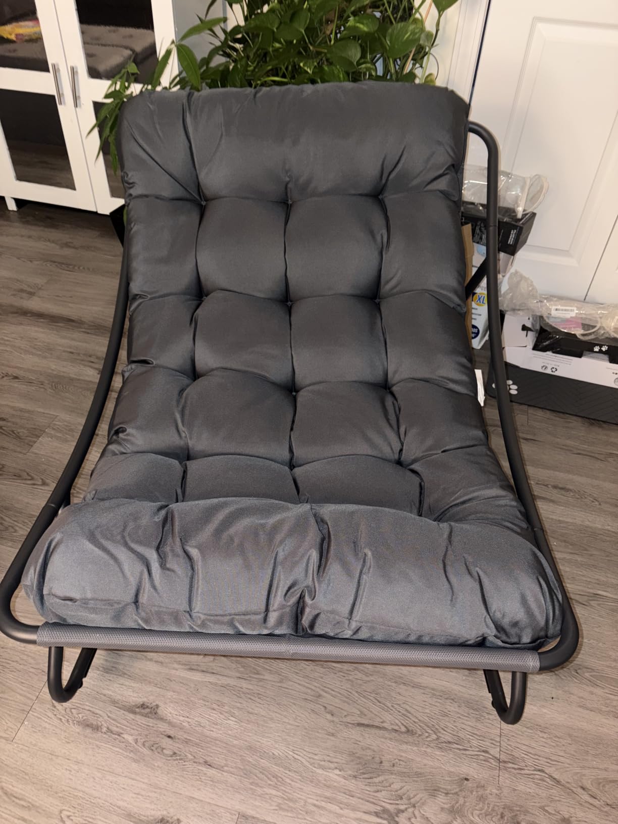 IDEALHOUSE Outdoor Rocking Chair with Metal Frame, Adjustable Papasan Rocker, Waterproof Comfy Cushion, 450lbs Capacity, for Patio, Porch, Garden, Living Room, Dark Grey customer photo 2