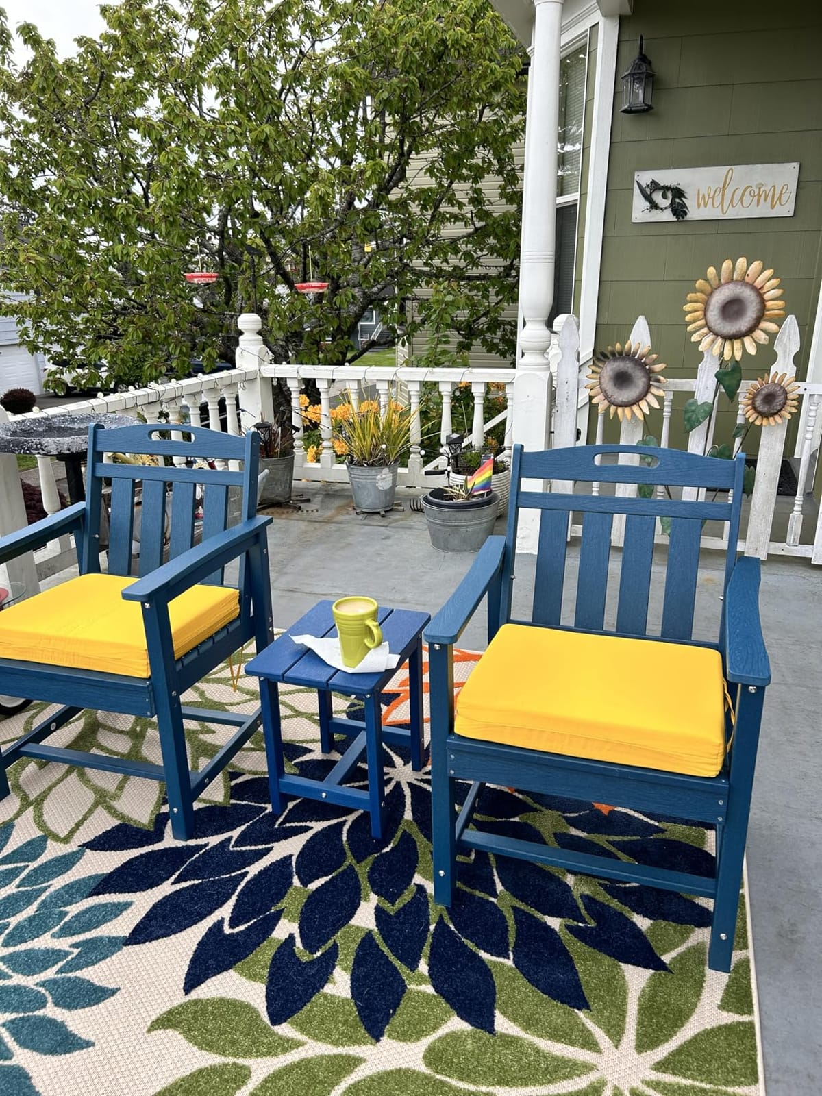 Patio Chairs Set of 2, HDPE Outdoor Dining Chairs with Wide Seat, All Weather Oversized Porch Chair for Garden, Backyard, Deck - Grey customer photo 1