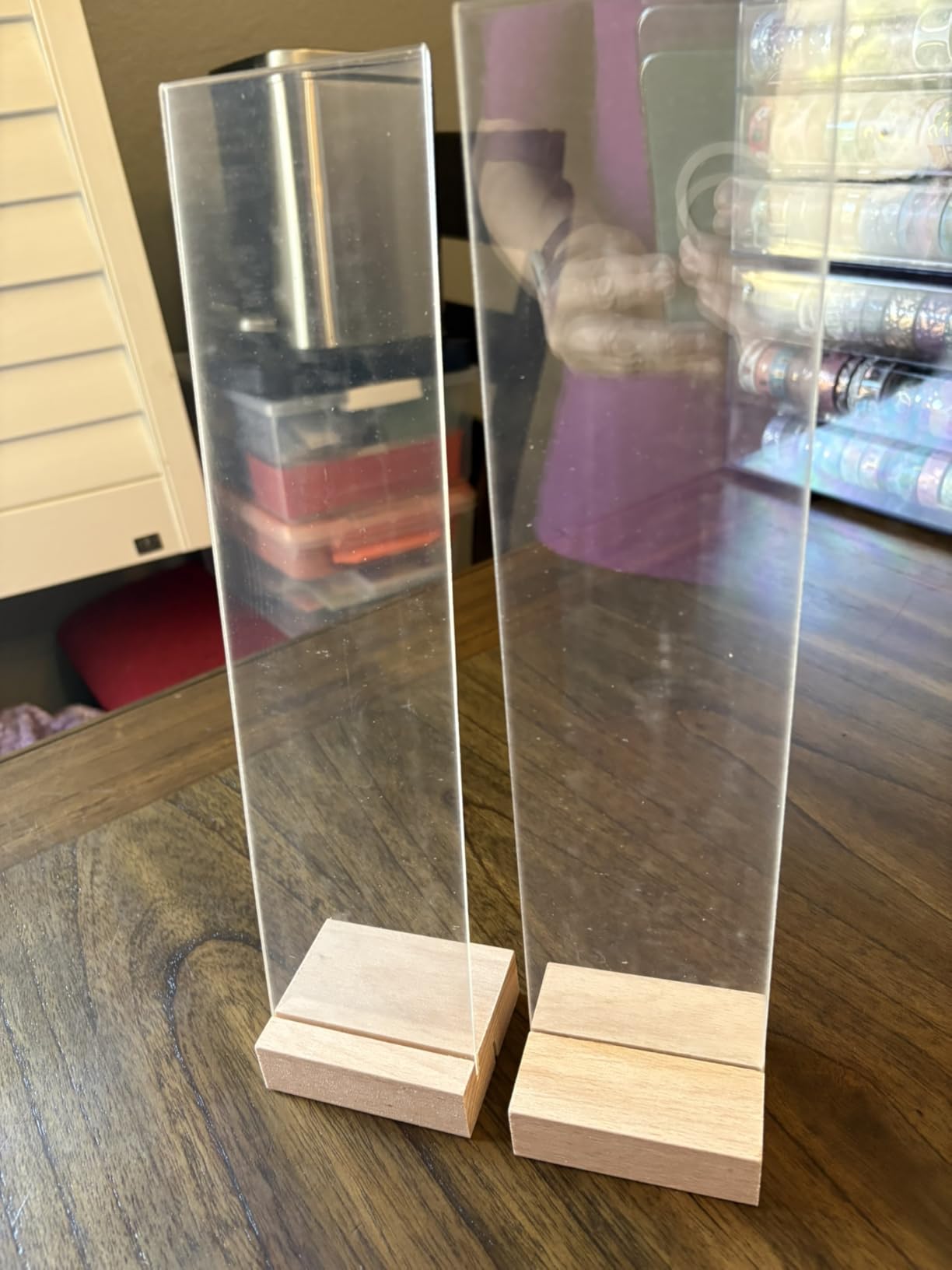 2 Pack Monitor Memo Board, Freestanding Acrylic Sticky Note Holder | No adhesive: 12.2 in acrylic board lifts off a weighted 3.15 in wood base; sits beside curved, bezel-less or dual monitors customer photo 1