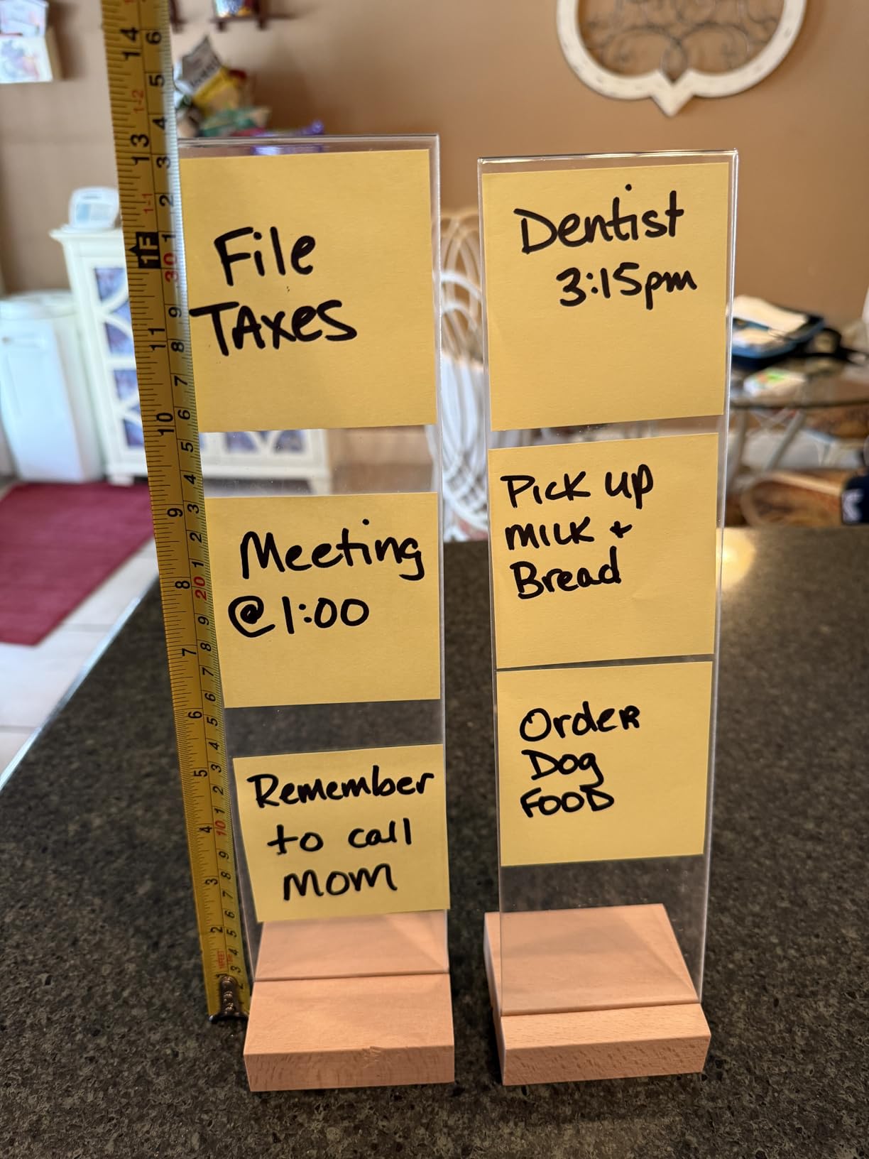 2 Pack Monitor Memo Board, Freestanding Acrylic Sticky Note Holder | No adhesive: 12.2 in acrylic board lifts off a weighted 3.15 in wood base; sits beside curved, bezel-less or dual monitors customer photo 2