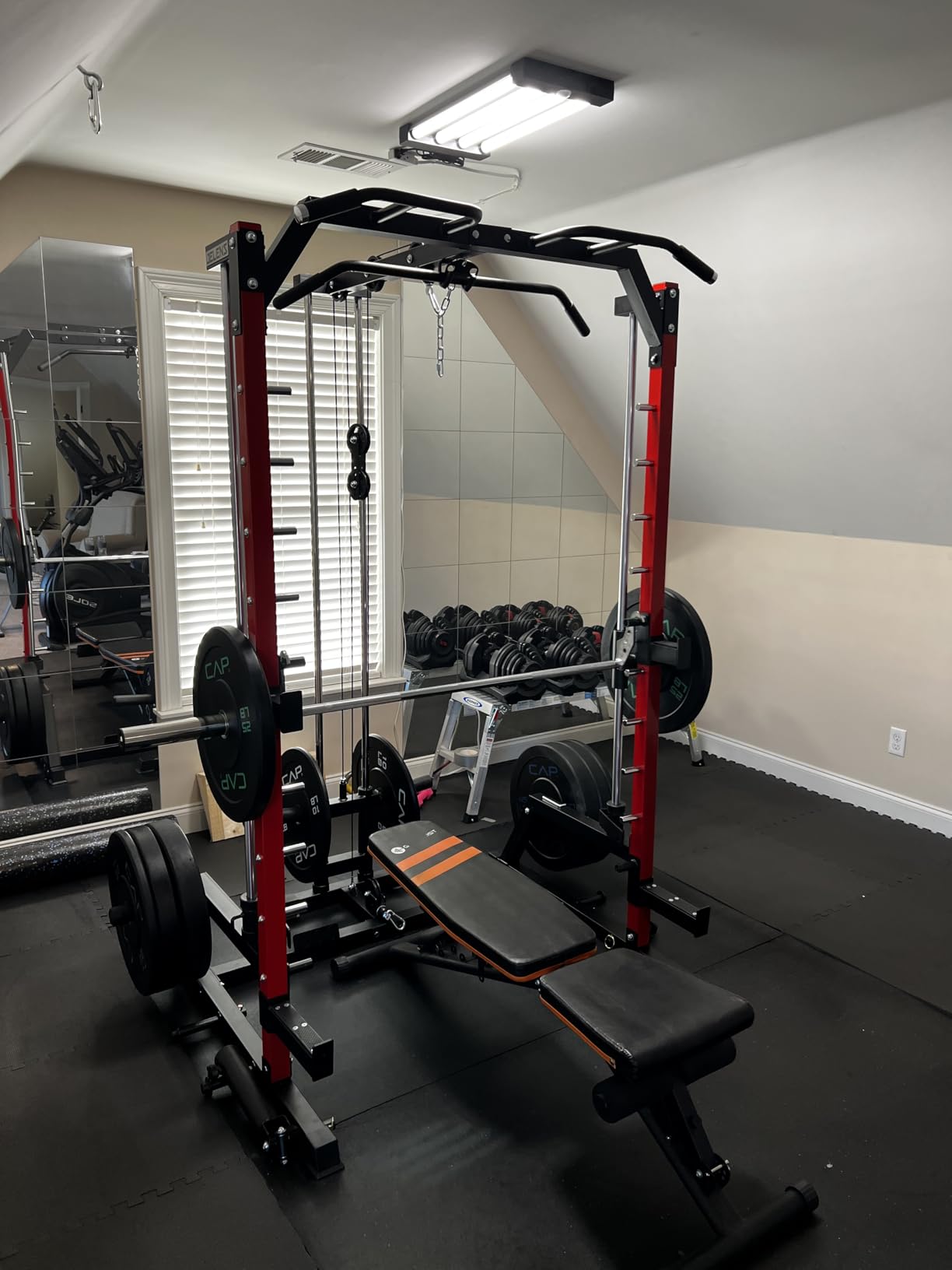 SR01 Smith Machine, 2000LBS Multi-Function Power Cage with LAT Pulldown System, All-in-One Home Gym Squat Rack with Smith Bar and Training Attachments for Full Body Workouts customer photo 2