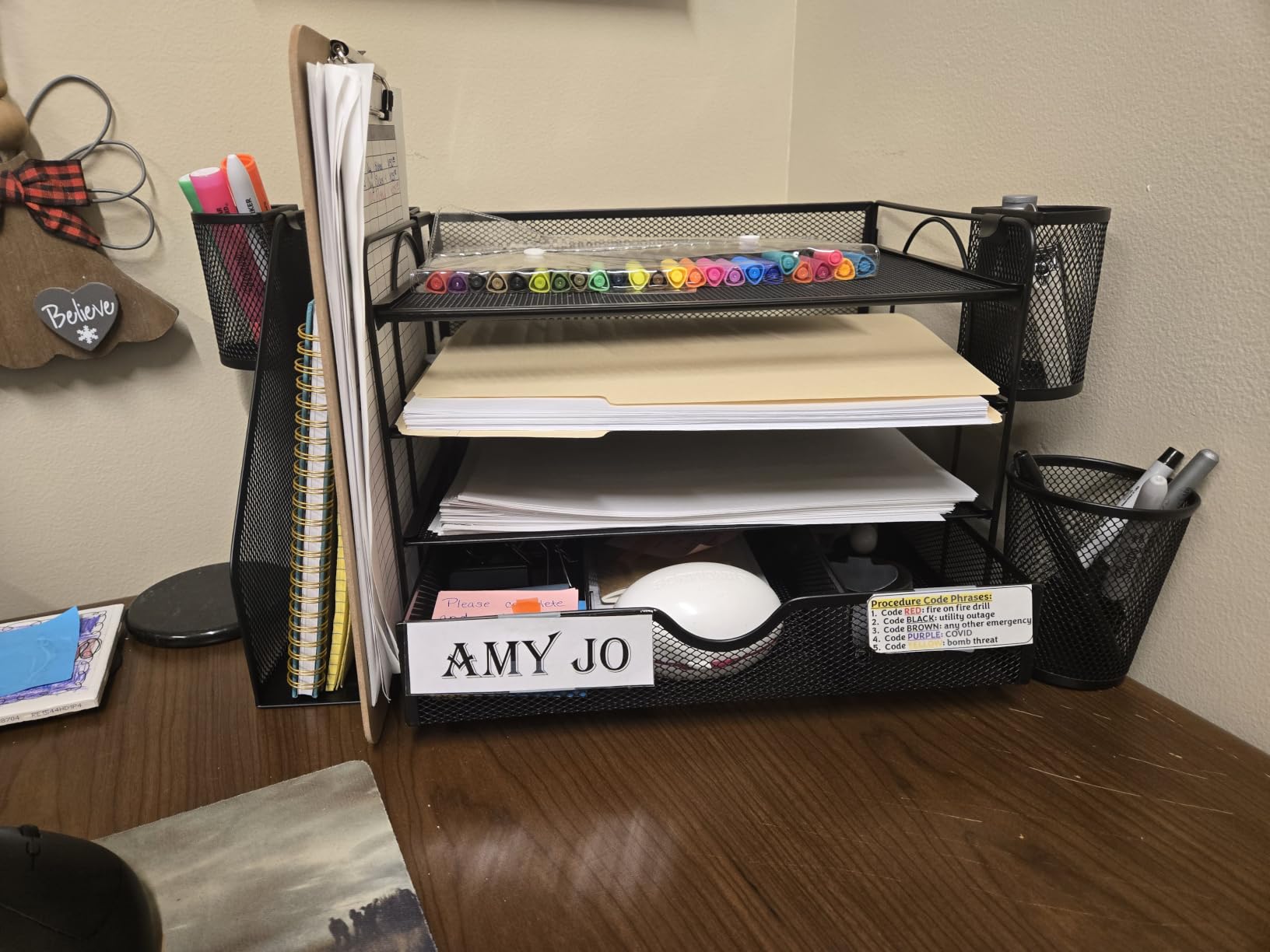 WALI Desk File Organizer, 4 Tier Desktop Paper Letter Tray Organizer with Drawer and 2 Pen Holders, Office Desk Accessories & Workspace Organizers for Office, Home Supplies (Black) customer photo 1