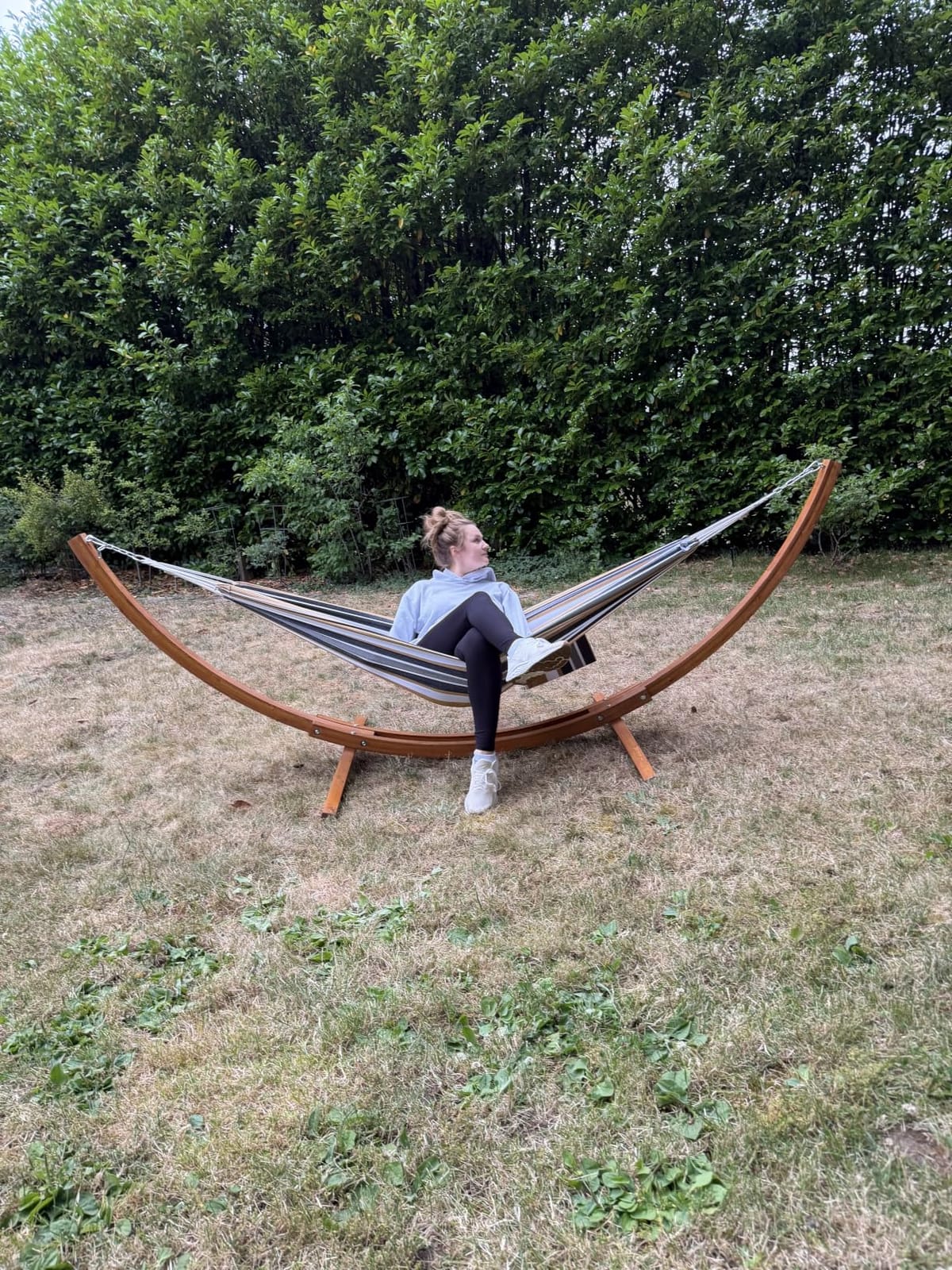 Freestanding Hammock with 10 ft Wooden Stand Included, Coffee | Stand Alone Hammock for Outside, 475 lbs Capacity customer photo 1