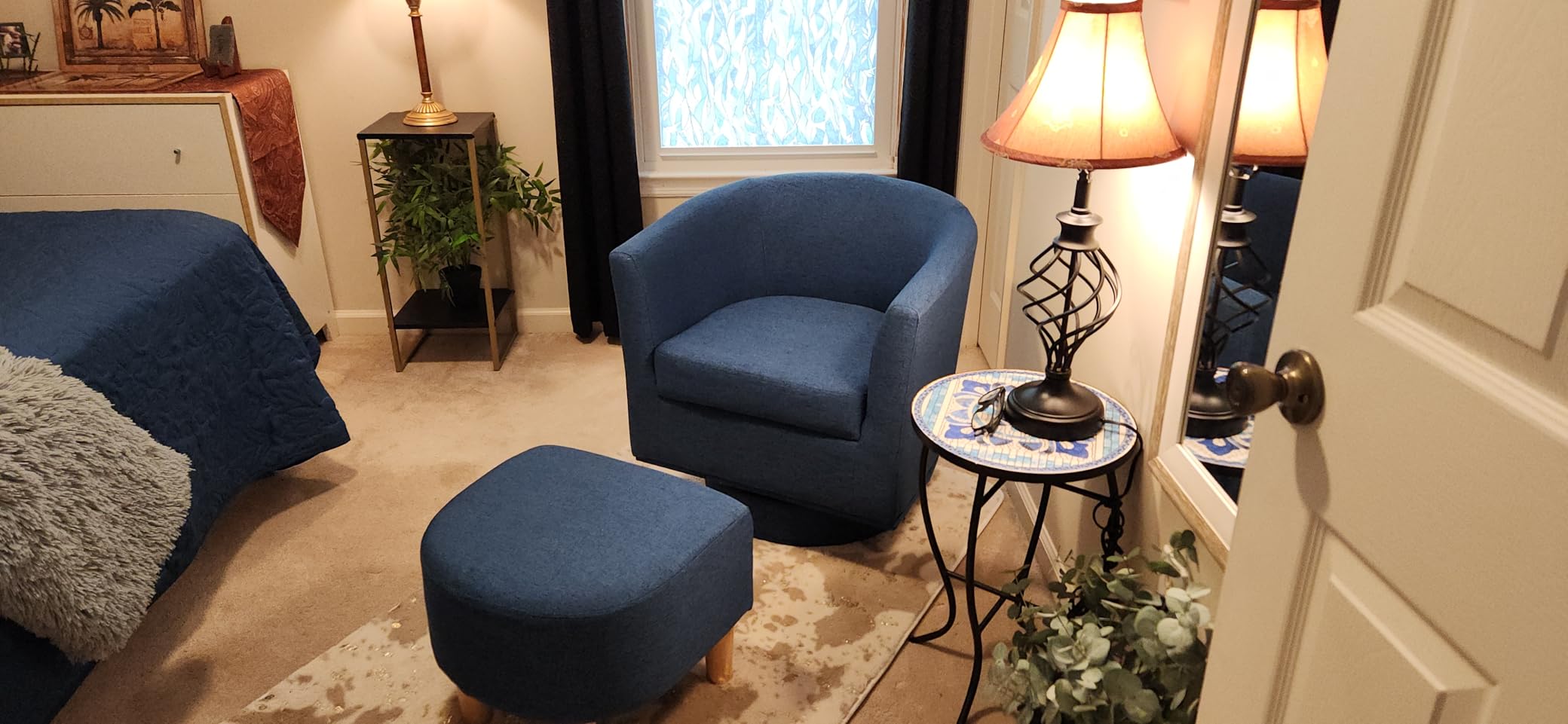 DAZONE White Swivel Accent Chair with Ottoman Modern Sherpa Barrel Armchair | 360° Small Space Side Chair for Living Room, Bedroom, Reading Nook, Upholstered, Solid Wood Frame, Soft Cushion, Footrest customer photo 2