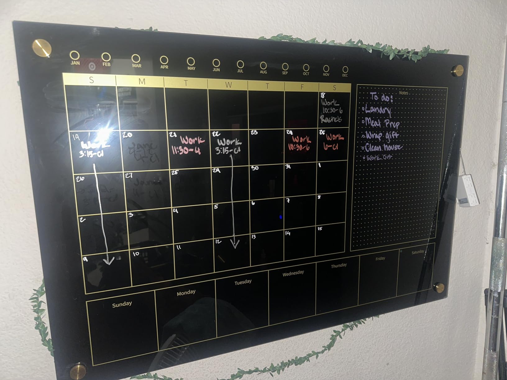 Glass 3-1 Golden Monthly Dry Erase Calendar Whiteboard for Wall, 20