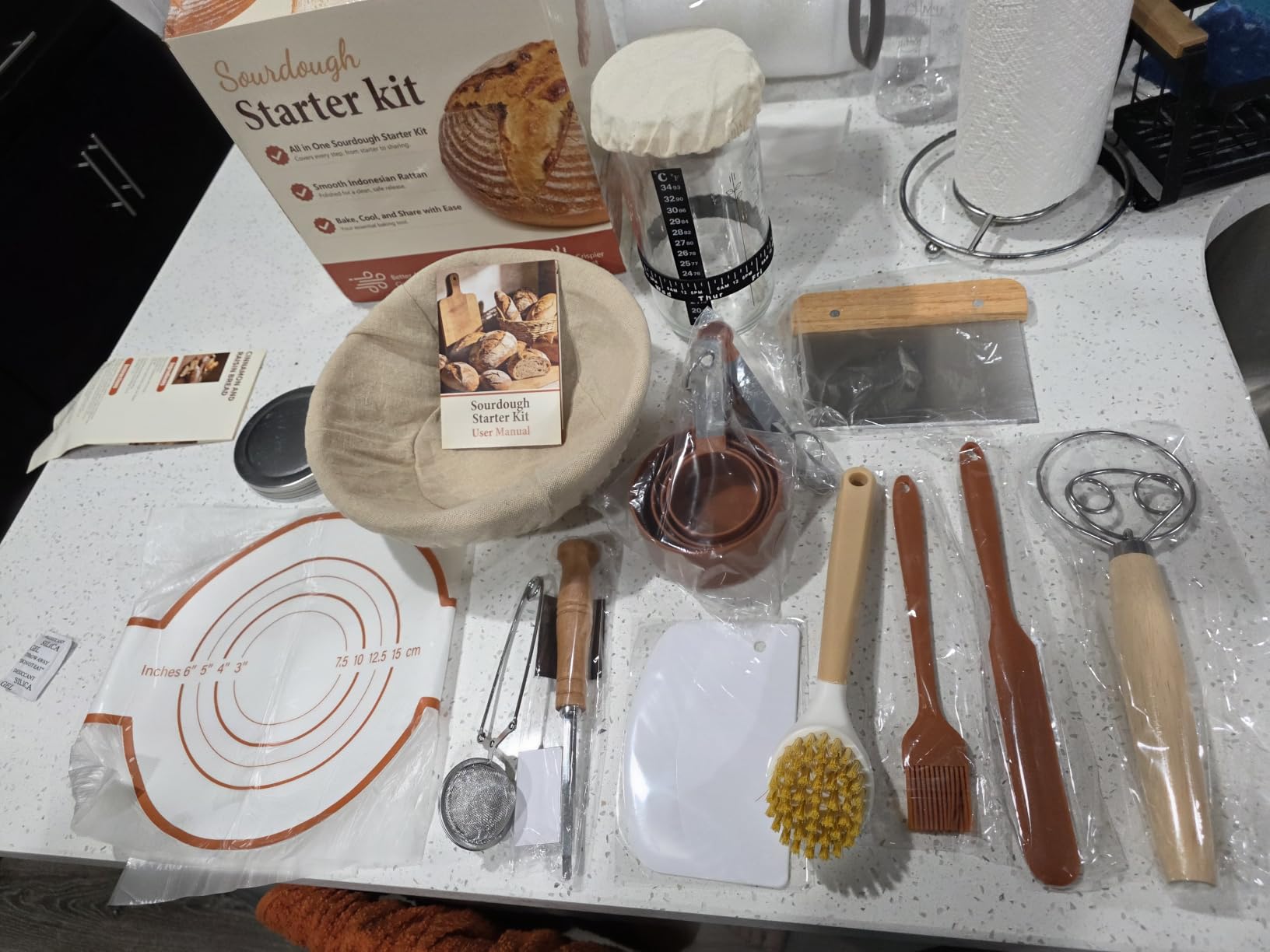 Sourdough Starter Kit, Sourdough Bread Baking Supplies, Banneton Bread Proofing Basket with Starter Jar, Dough Whisk, Scrapers, Recipe, Round Bread Proofing Basket, for Bread Baking customer photo 2