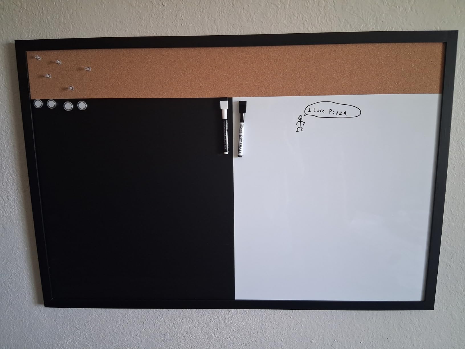 Flipside Products 3-in-1 Magnetic Dry Erase Board, Magnetic Chalkboard & Cork Bar Combo, 24