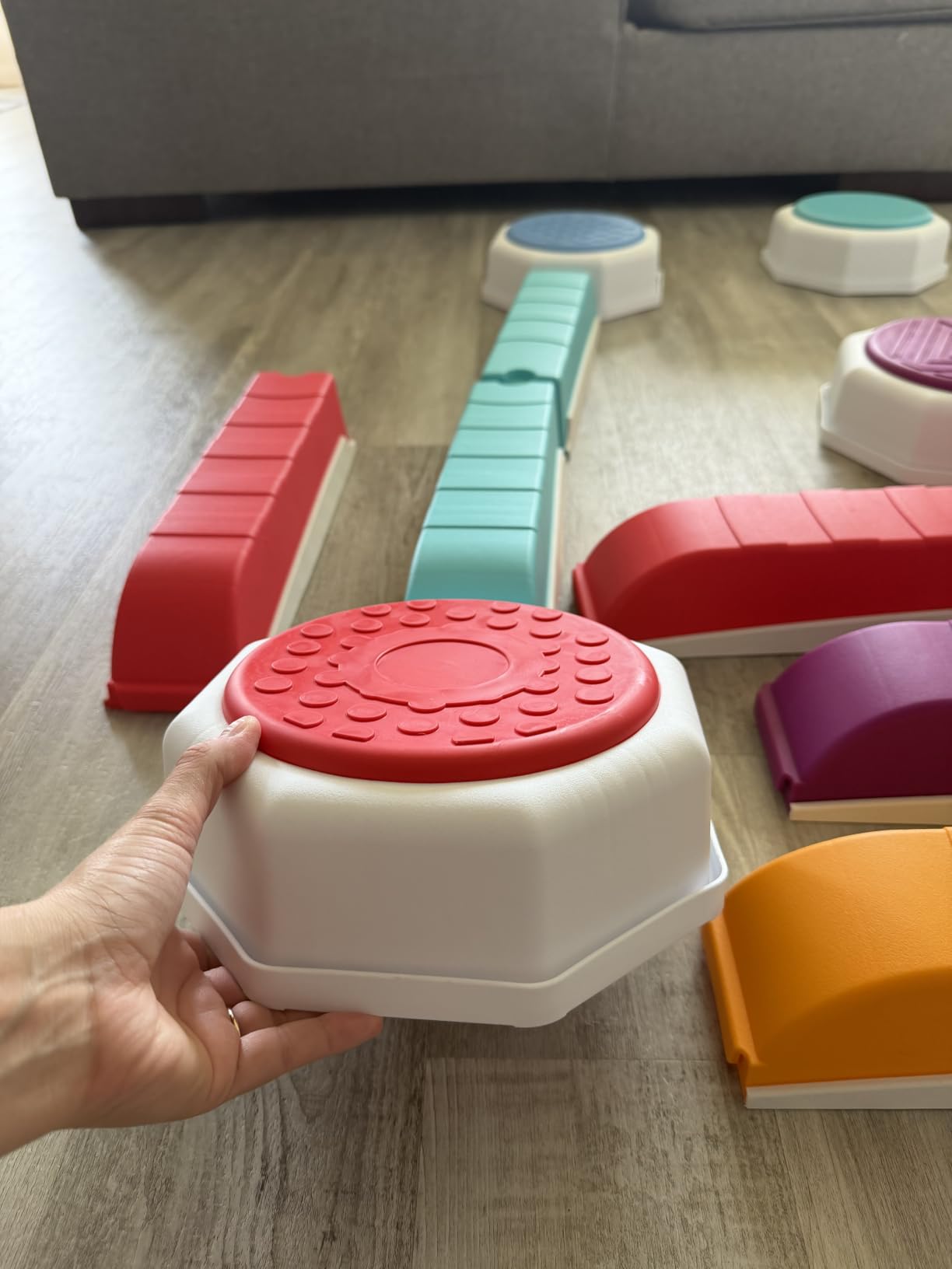 Fisher-Price Balance Beam and Toddler Stepping Stones, 13 Pieces - Non-Slip Plastic Balance & Stackable Stepping Stones, Sensory Toy for Toddlers, Indoor or Outdoor Play, Easy Storage customer photo 2