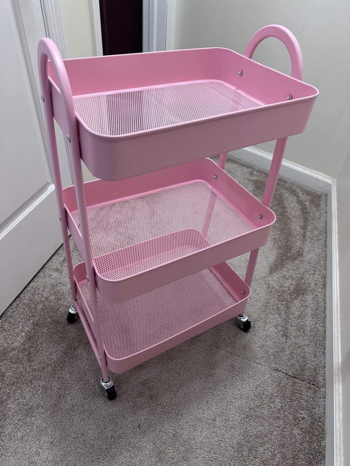 OLIXIS Metal Rolling Storage Utility Cart with Lockable Wheels 3 Tiers, White customer photo 1