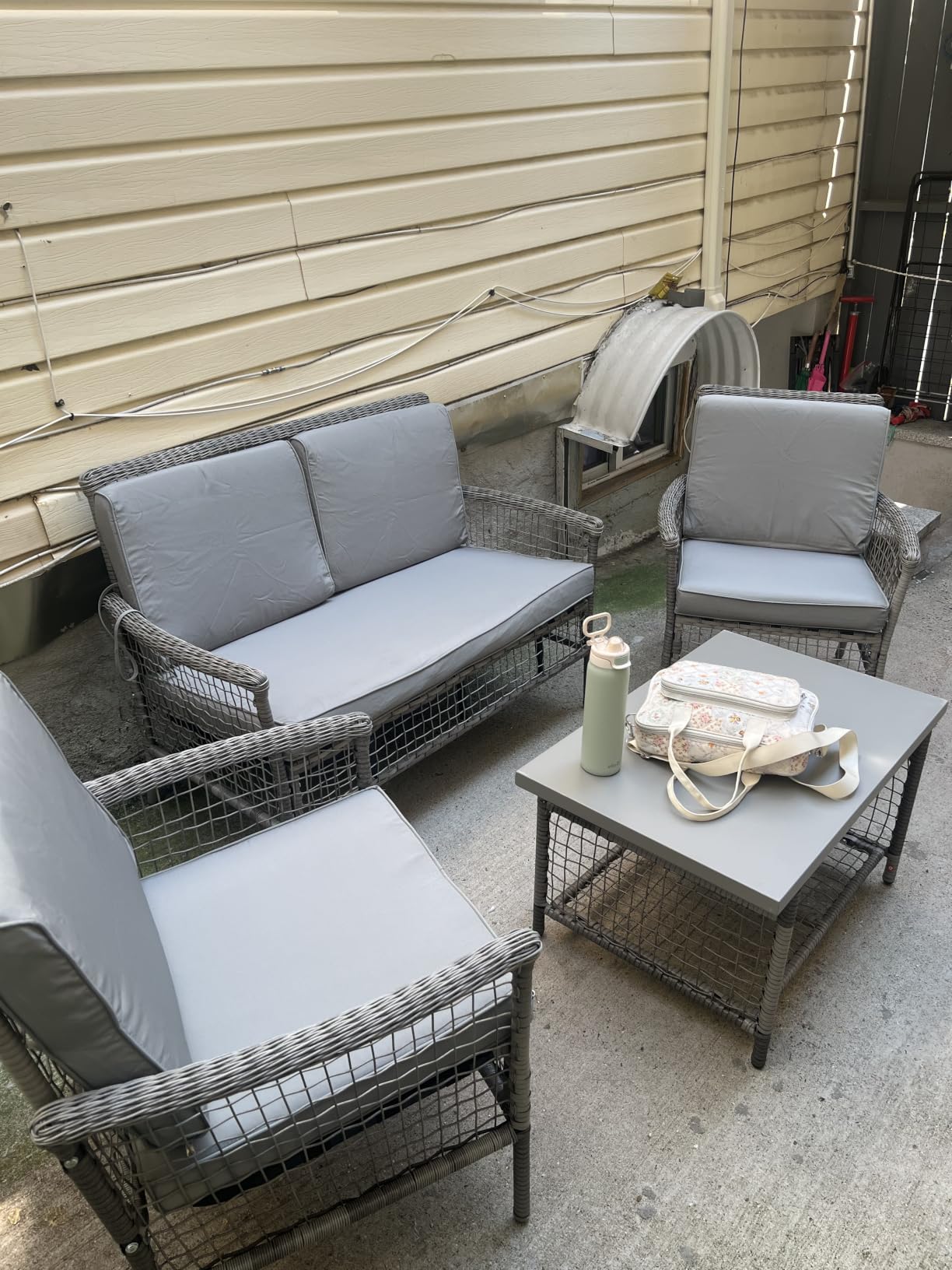 DECMICO 3-Piece Patio Furniture Set, L-Shaped Outdoor Sectional Sofa with Thick Cushions, All-Weather Rattan Conversation Set, Boho Style Detachable 3-Seater Lounger (Charcoal Grey) customer photo 2
