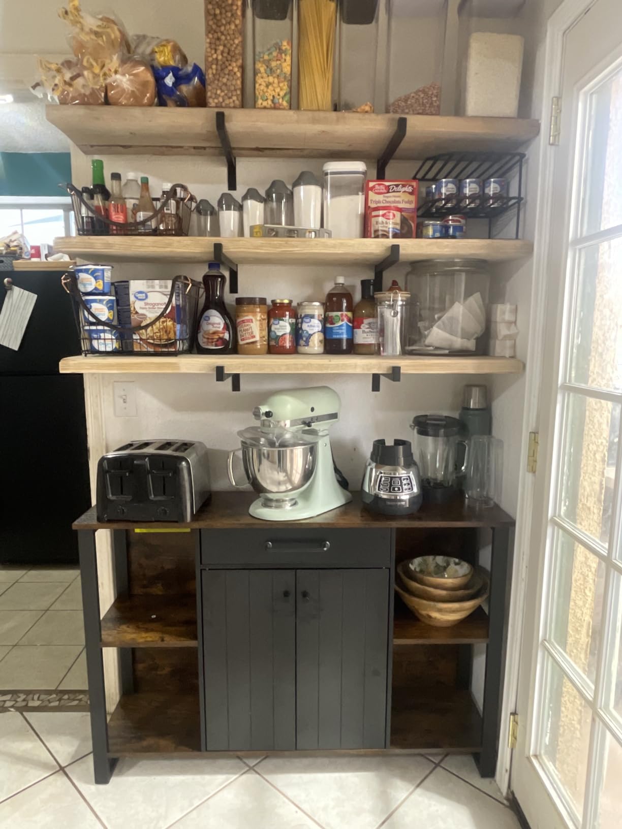 VASAGLE Buffet Cabinet, Sideboard, 3 Doors, 42.1 x 15.8 x 31.8 Inches | Farmhouse Coffee Bar Cabinet with 2 Drawers, Adjustable Shelves, Rustic White and Honey Brown, SIREN Collection ULSC531WJ01S customer photo 1