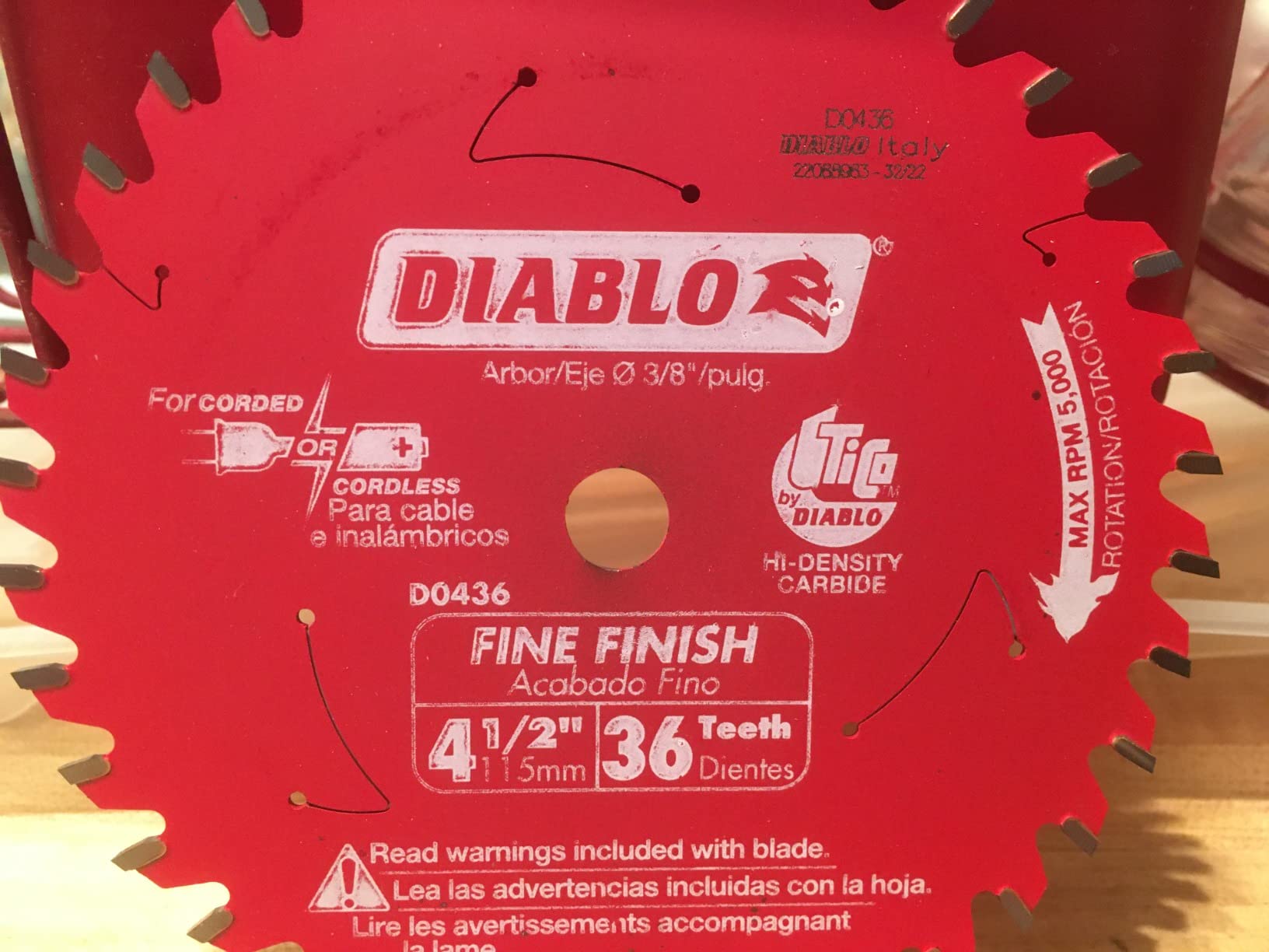 Diablo Fine Finish Saw Blade - 4-1/2-Inch Dia, 36-Teeth, 3/8