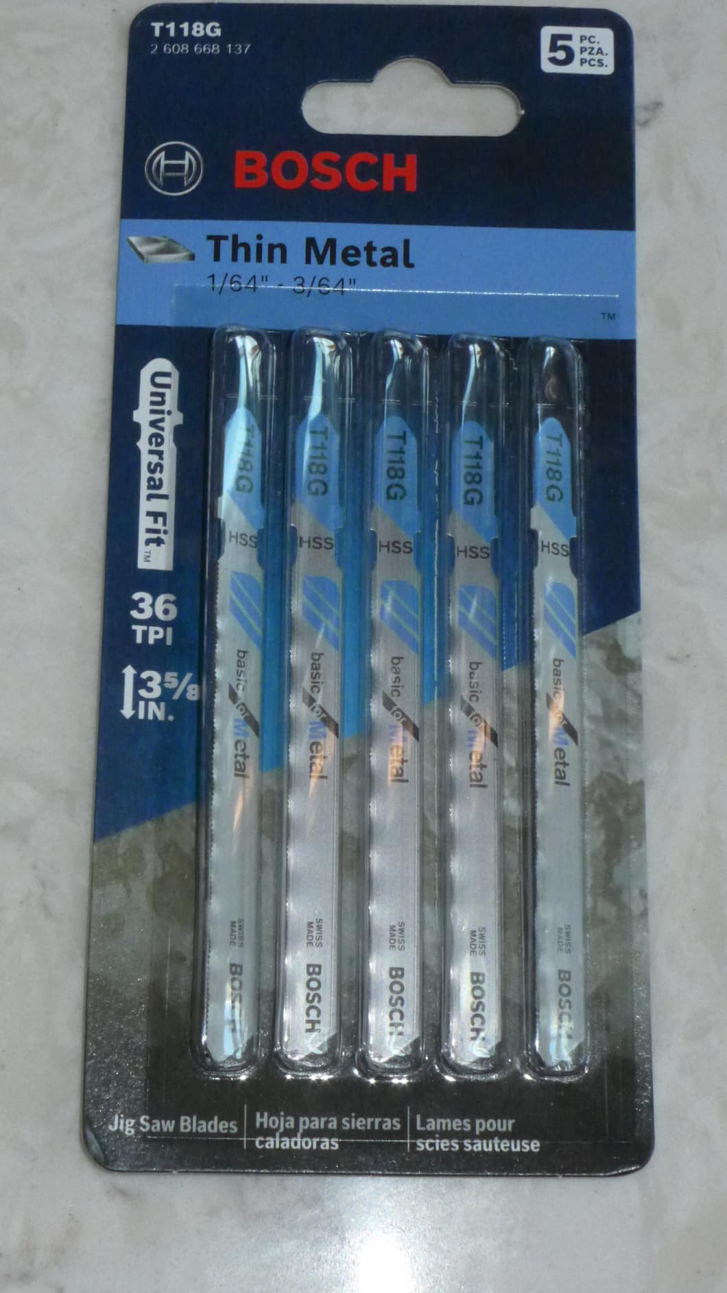 Bosch T118G 5 pc. 3-5/8 in. 36 TPI Basic for Metal T-Shank Jig Saw Blades customer photo 1