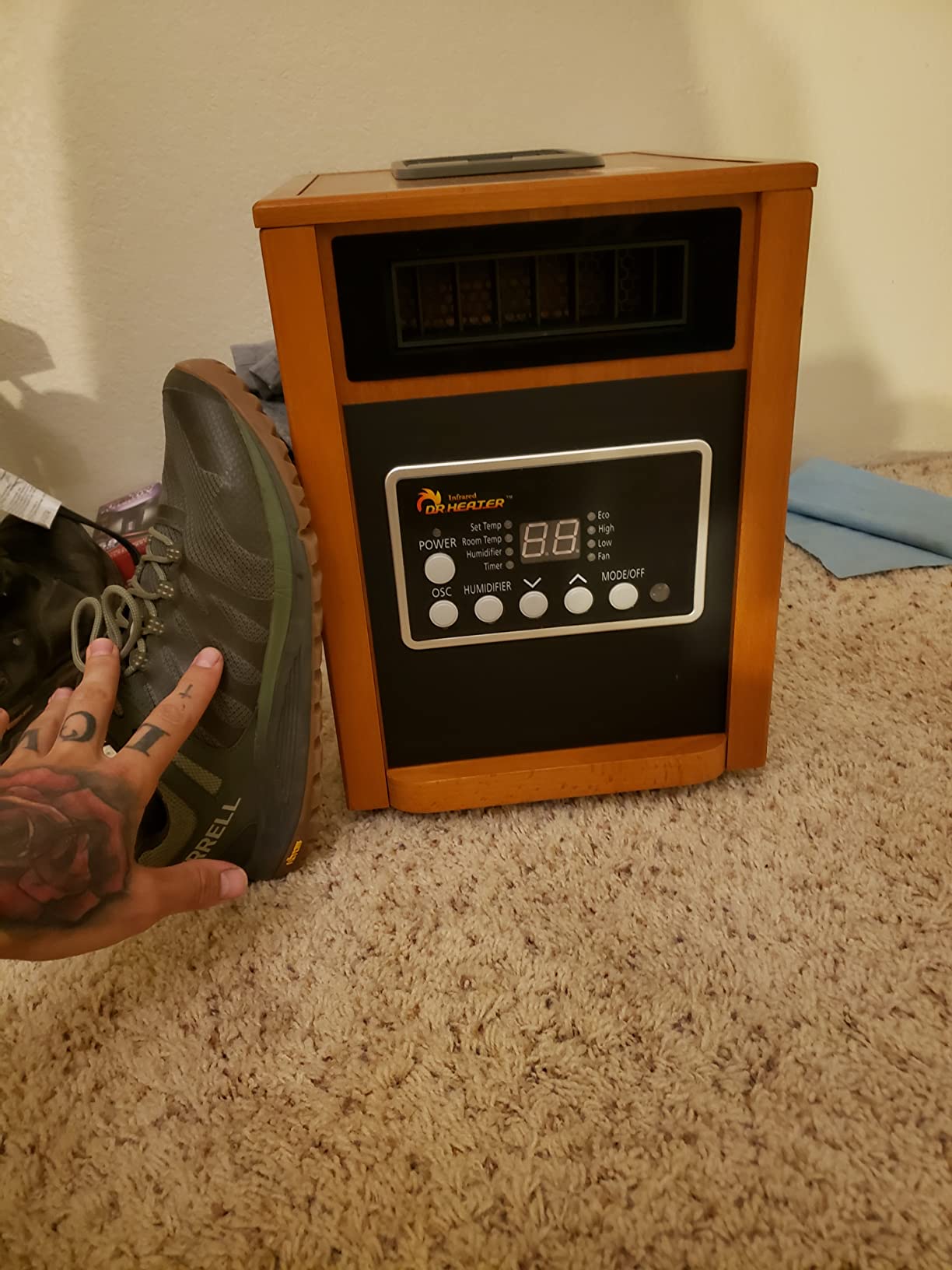 DR. INFRARED HEATER DR-998, 1500W Dual Heating Infrared Space Heater with Humidifier, Oscillation, Remote Control, Thermostat & Safety Protection, Portable with Wheels, Energy Efficient, Cherry customer photo 1