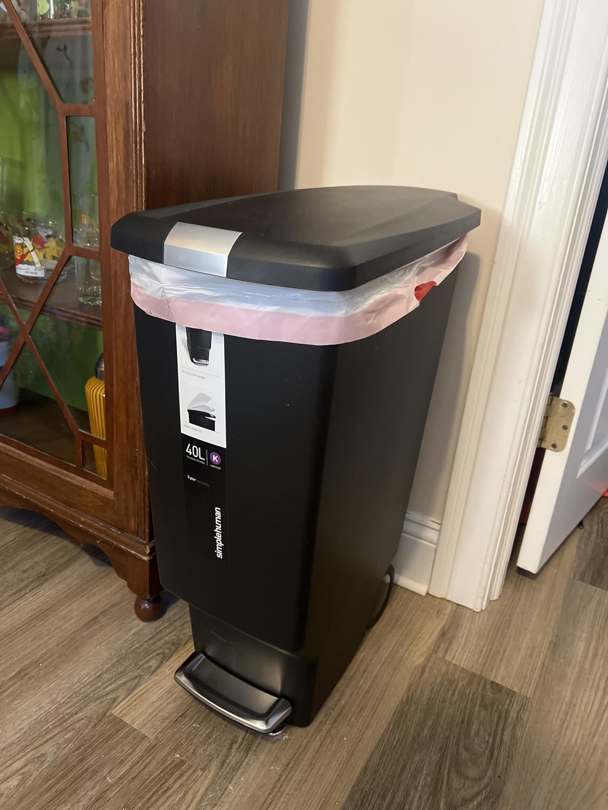 simplehuman 40 Liter / 10.6 Gallon Slim Kitchen Step Trash Can With Secure Slide Lock, Grey Plastic customer photo 1