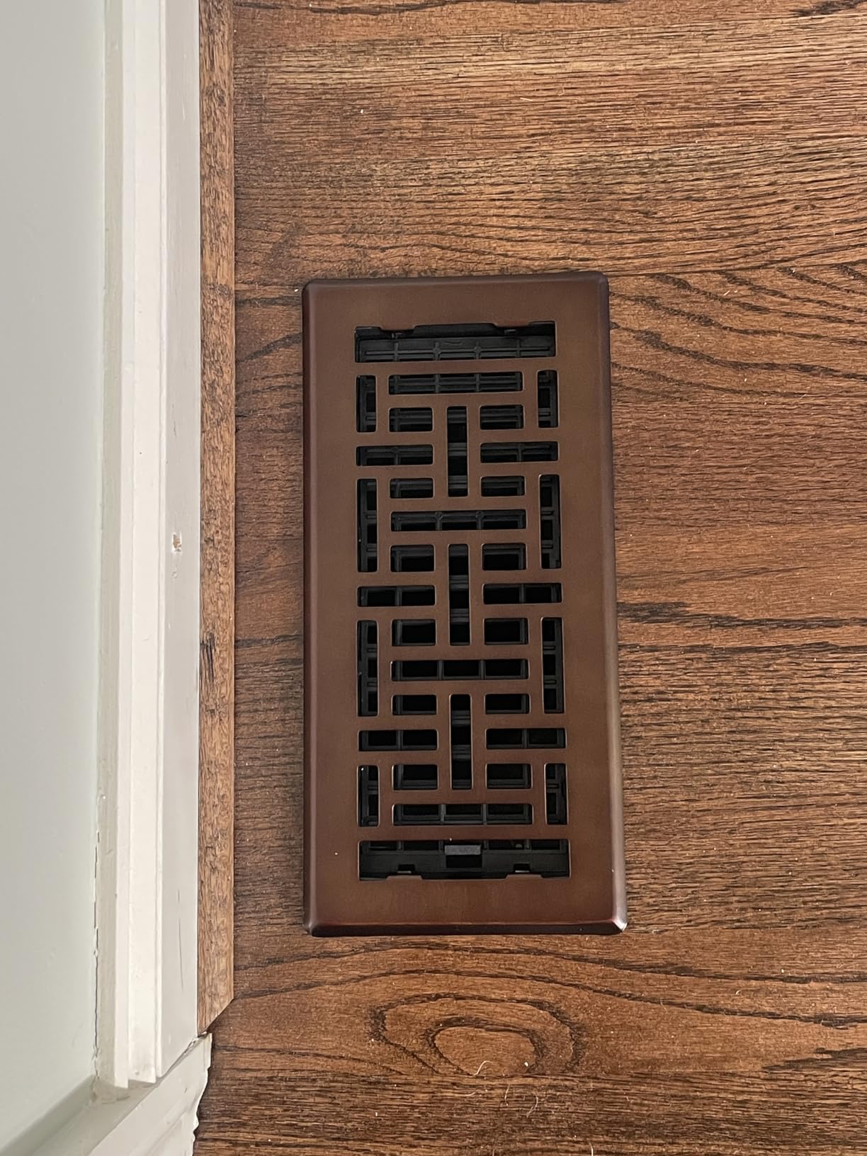 Decor Grates Metal Oriental Decorative Air Vent Cover 4x10 Floor Register – Adjustable Control Lever – AC Floor Vent Covers for Home Floor Vents – Fits 4 x 10 Inch Opening – Rubbed Bronze (AJH410-RB) customer photo 1