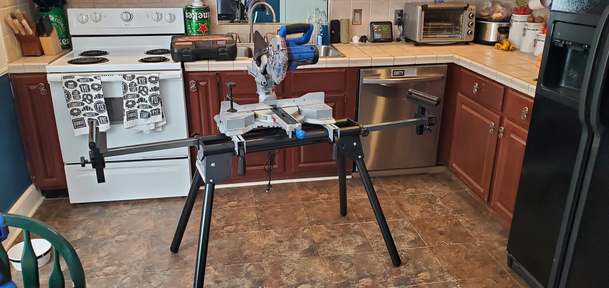 Evolution Power Tools EVOMS1 Miter Saw Stand Compact & Folding, Universal Fits Most Brands, Quick Release Mounting Brackets, Rollers, End Stops for Repeat Cutting , Black customer photo 2