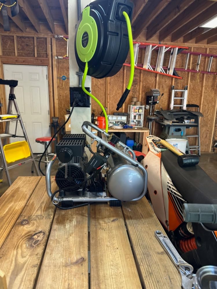 Flexzilla Retractable Enclosed Plastic Air Hose Reel, 3/8 in. x 50 ft., Heavy Duty, Lightweight, Hybrid, ZillaGreen - L8250FZ customer photo 1