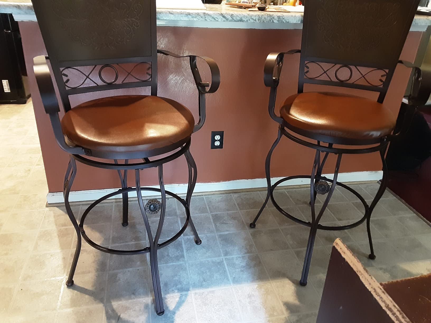 Powell Company Big and Tall Copper Stamped Back Barstool with Arms Bar Stool, Bronze customer photo 2