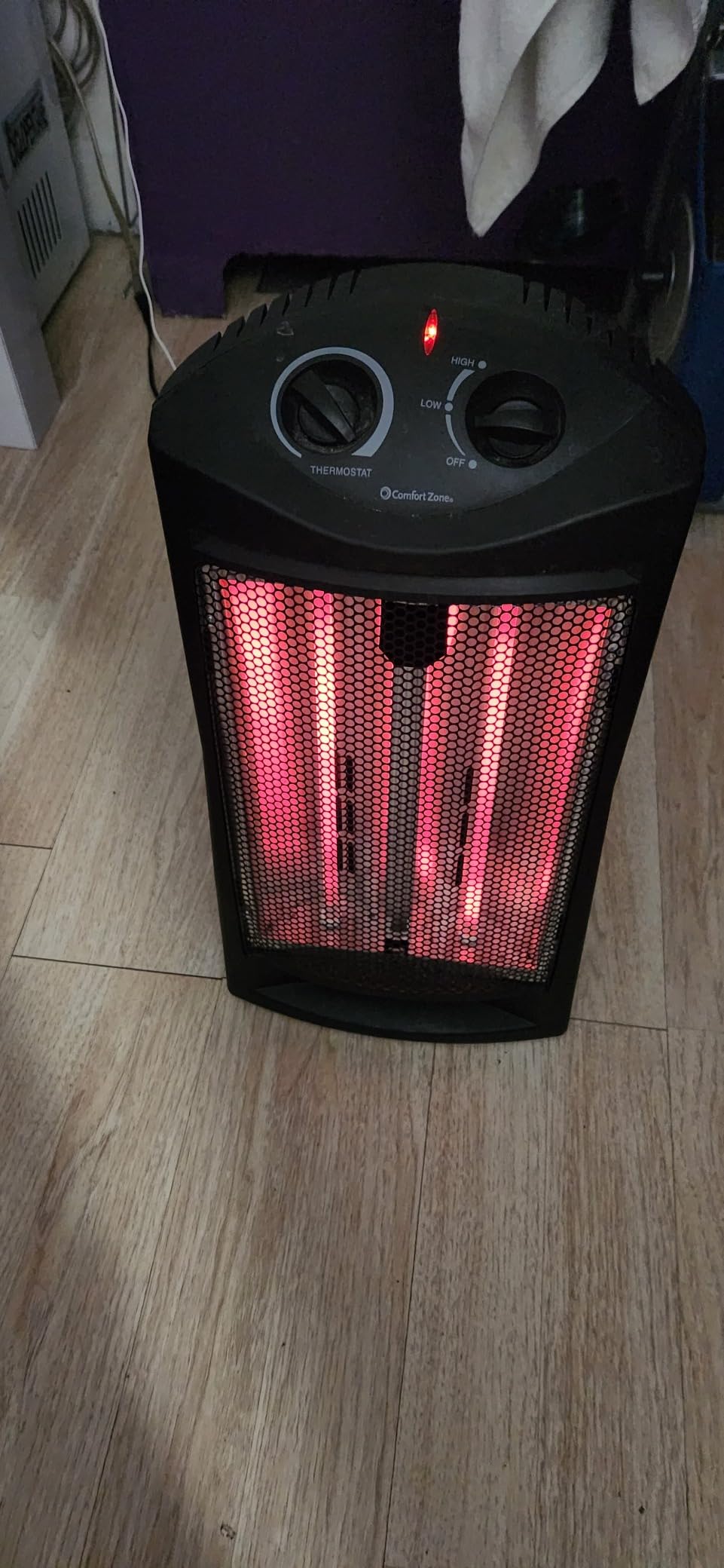 Comfort Zone Indoor Tower Space Heater, Adjustable Thermostat, Radiant Heat, Electric, Infrared Quartz, 2 Heat Settings, Overheat Protection, Ideal for Home, Bedroom, & Office, 1,500W, CZQTV007BK | Dual quartz fan-forced heating with 2 settings (750W/1500W) delivers up to 5,120 BTUs of efficient, targeted warmth. customer photo 2