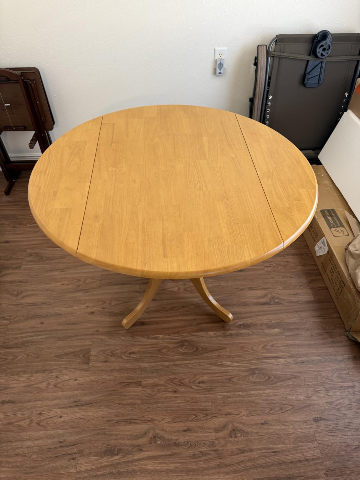East West Furniture DLT-WHI-TP Dublin Modern Kitchen Table - a Round Dining Table Top with Dropleaf & Pedestal Base, 42x42 Inch, Linen White customer photo 1