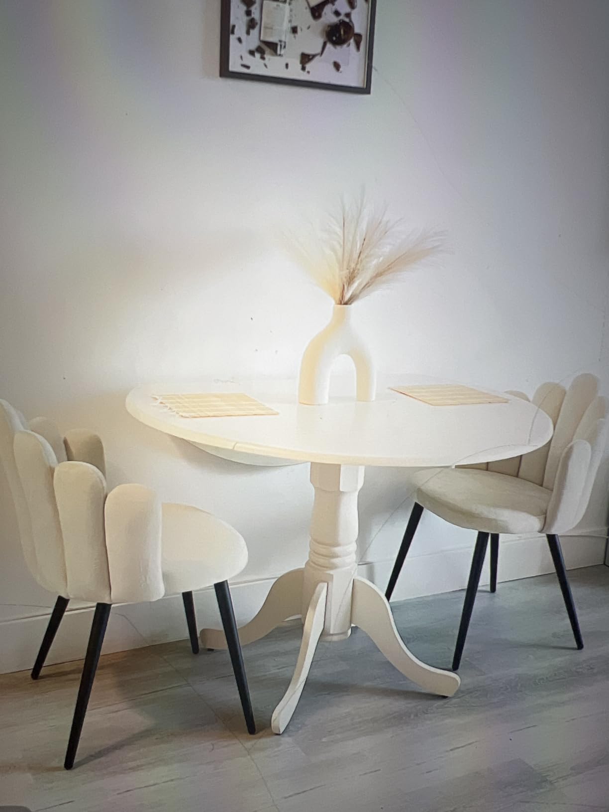 East West Furniture DLT-WHI-TP Dublin Modern Kitchen Table - a Round Dining Table Top with Dropleaf & Pedestal Base, 42x42 Inch, Linen White customer photo 2