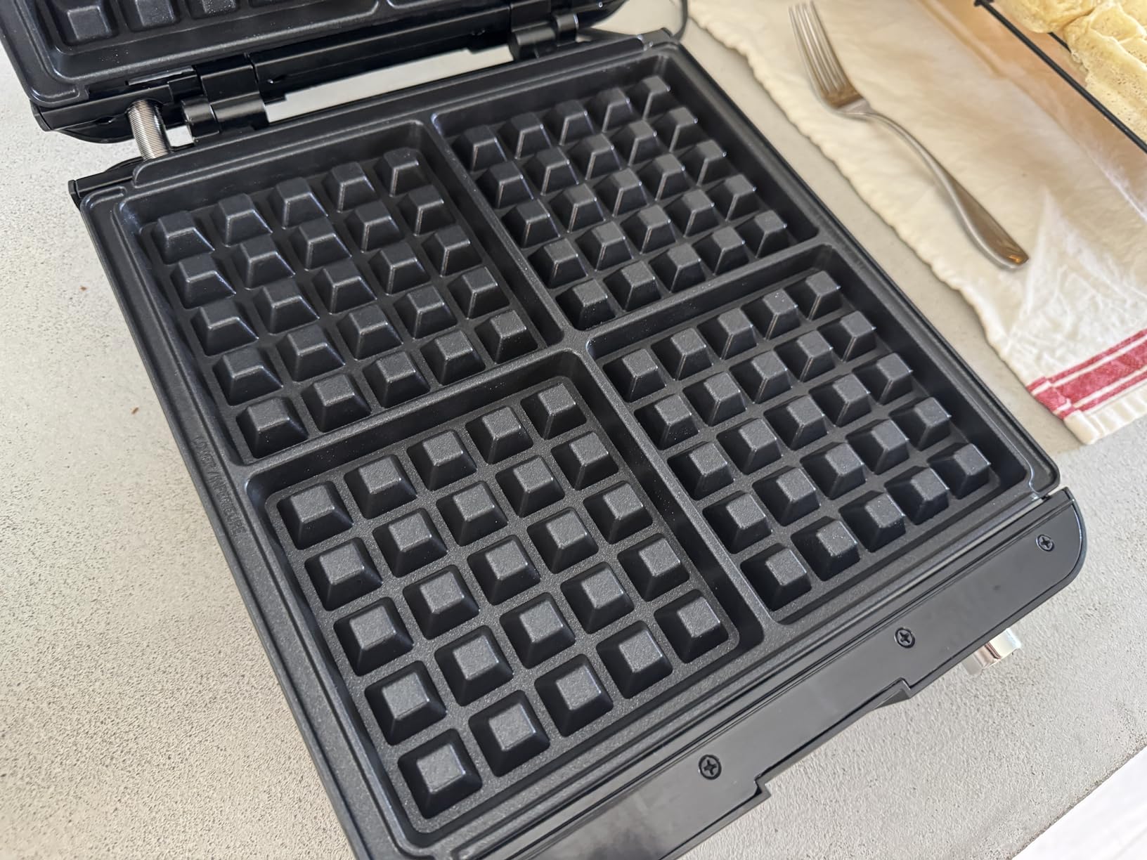KRUPS 4-Slice Belgian Waffle Maker: Stainless Steel, 5 Browning Levels, Audible Ready Beep, Removable Plates, 1200W, Silver/Black, Large Waffle Maker Family Size, Great for Family Breakfasts customer photo 1