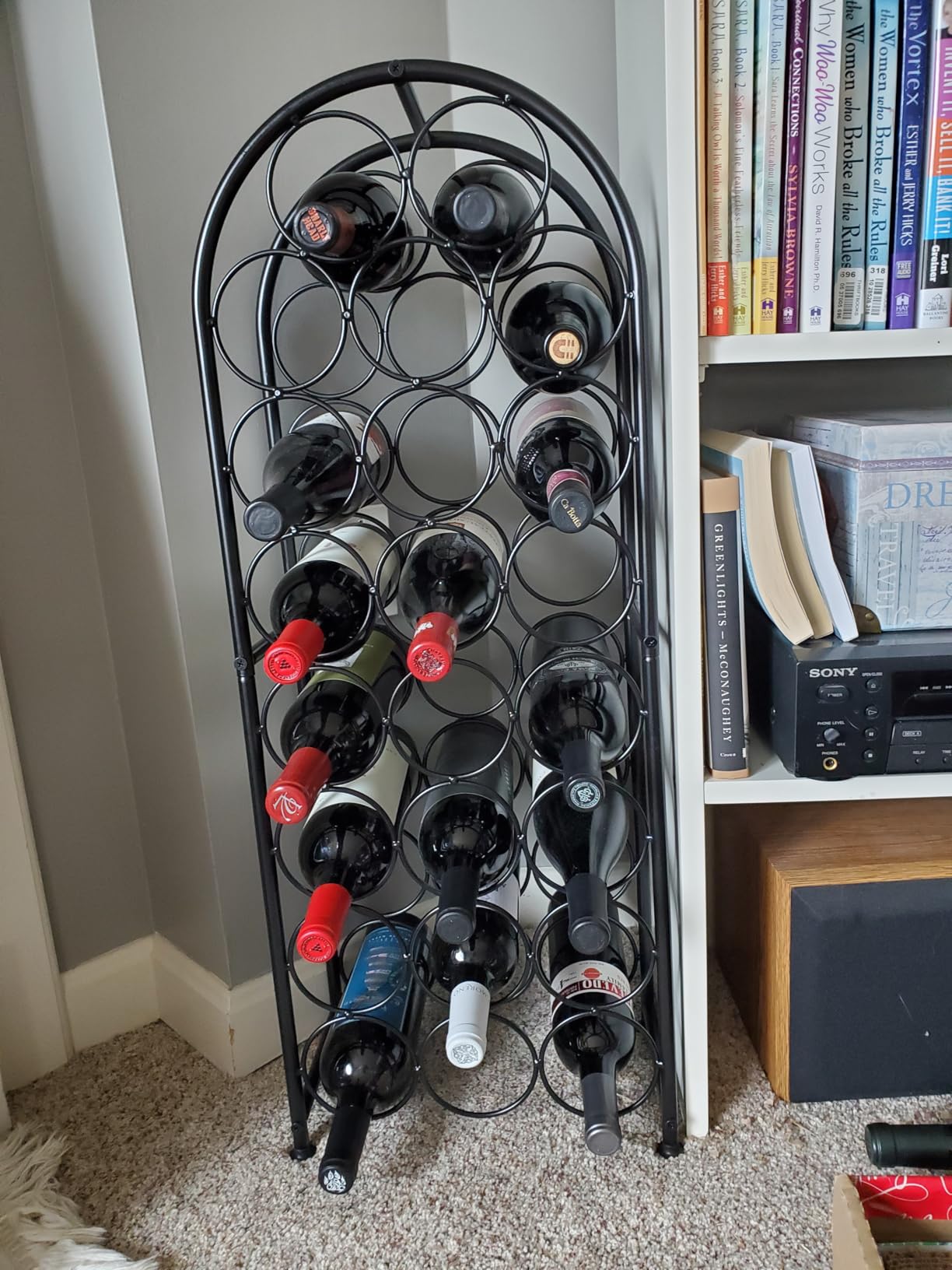 PAG-Mass 7 Bottles Freestanding Countertop Wine Rack, Metal Small Table Top Wine Rack, Drink Organizer Bottle Holder, Kitchen Organizers and Storage, Black customer photo 2