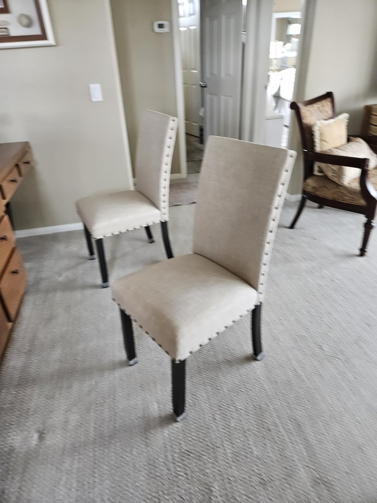 Roundhill Furniture Biony Fabric Dining Chairs with Nailhead Trim, Set of 2, Tan customer photo 2