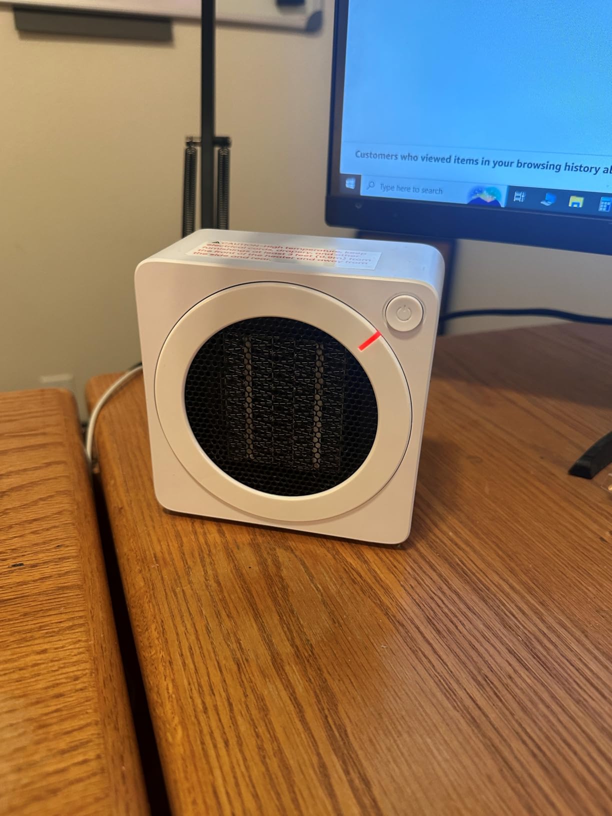 Amazon Basics Ceramic Space Heater, Portable Mini Heater for Office Desk, 500W, With Tip-Over Protection, Lightweight 1.4 lbs, White, 5.9