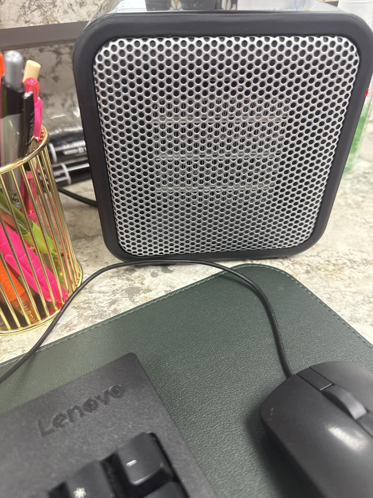 Amazon Basics Ceramic Portable Mini Space Heater for Office Desk, Indoor Use, Fast Heating, Energy Efficient, 500W, With Tip-Over Protection, Lightweight 1.4 lbs, Black, 5.87