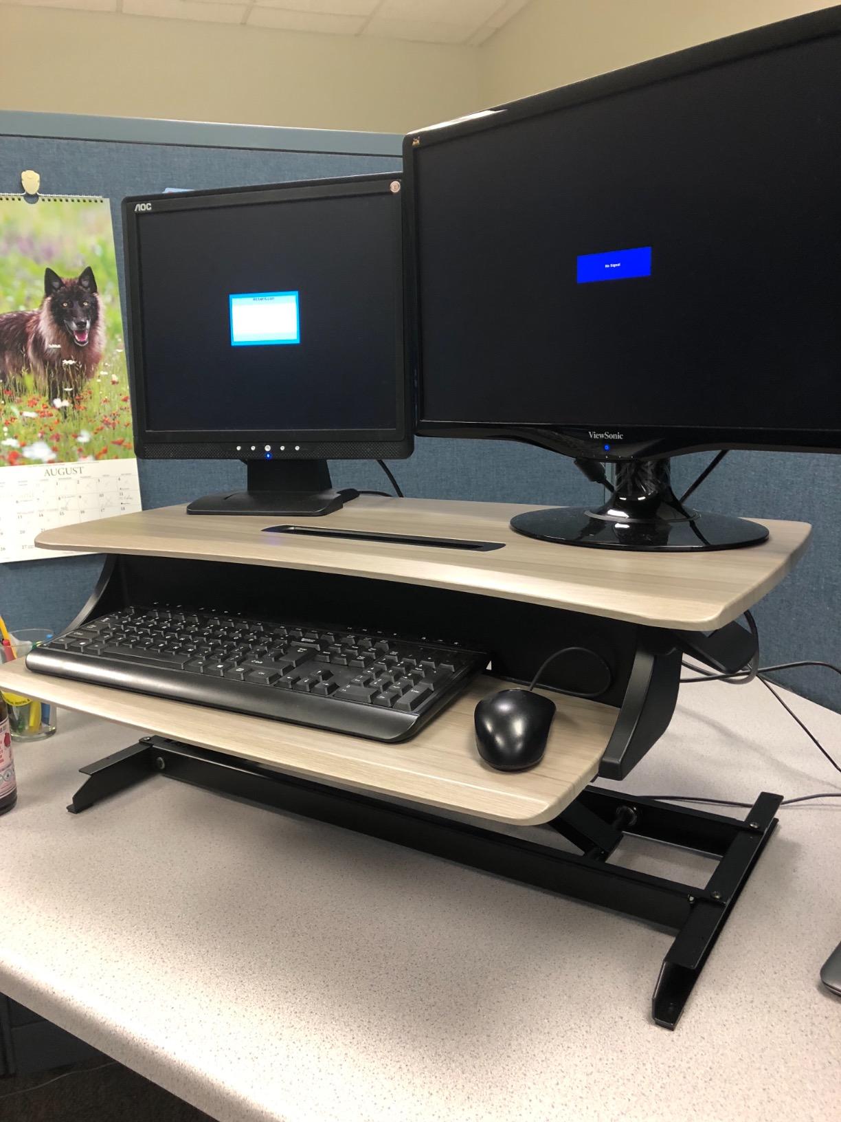 Ergotron – WorkFit-Z Mini Small Standing Desk Converter, Laptop Sit Stand Desk Riser for Tabletops and Home Office – 31 Inch Width, Grey Woodgrain customer photo 2
