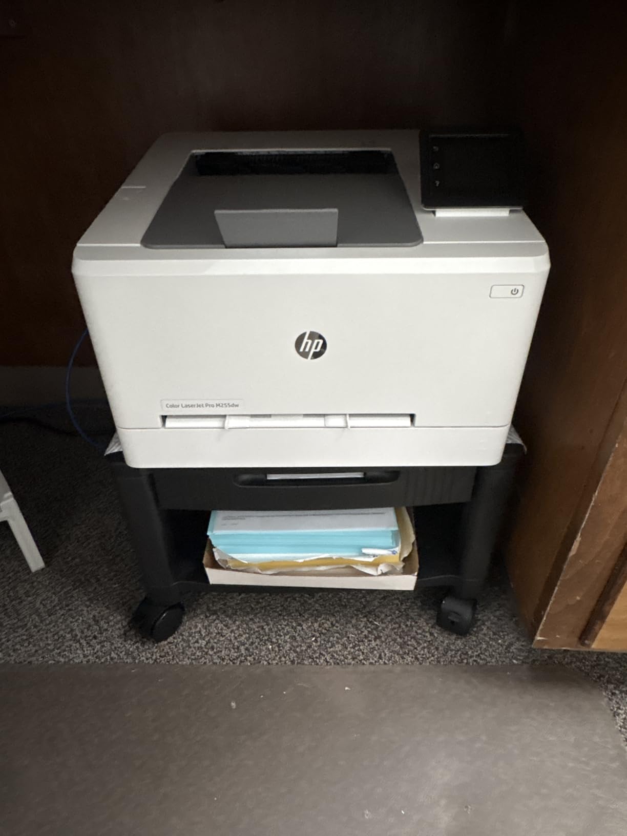 HUANUO Printer Stand with Cable Management and Storage Drawer, Printer Table with Locking Wheels, 14.1-inch Maximum Height Printer Cart for Under Desk, Home, Office, HNDPS customer photo 1